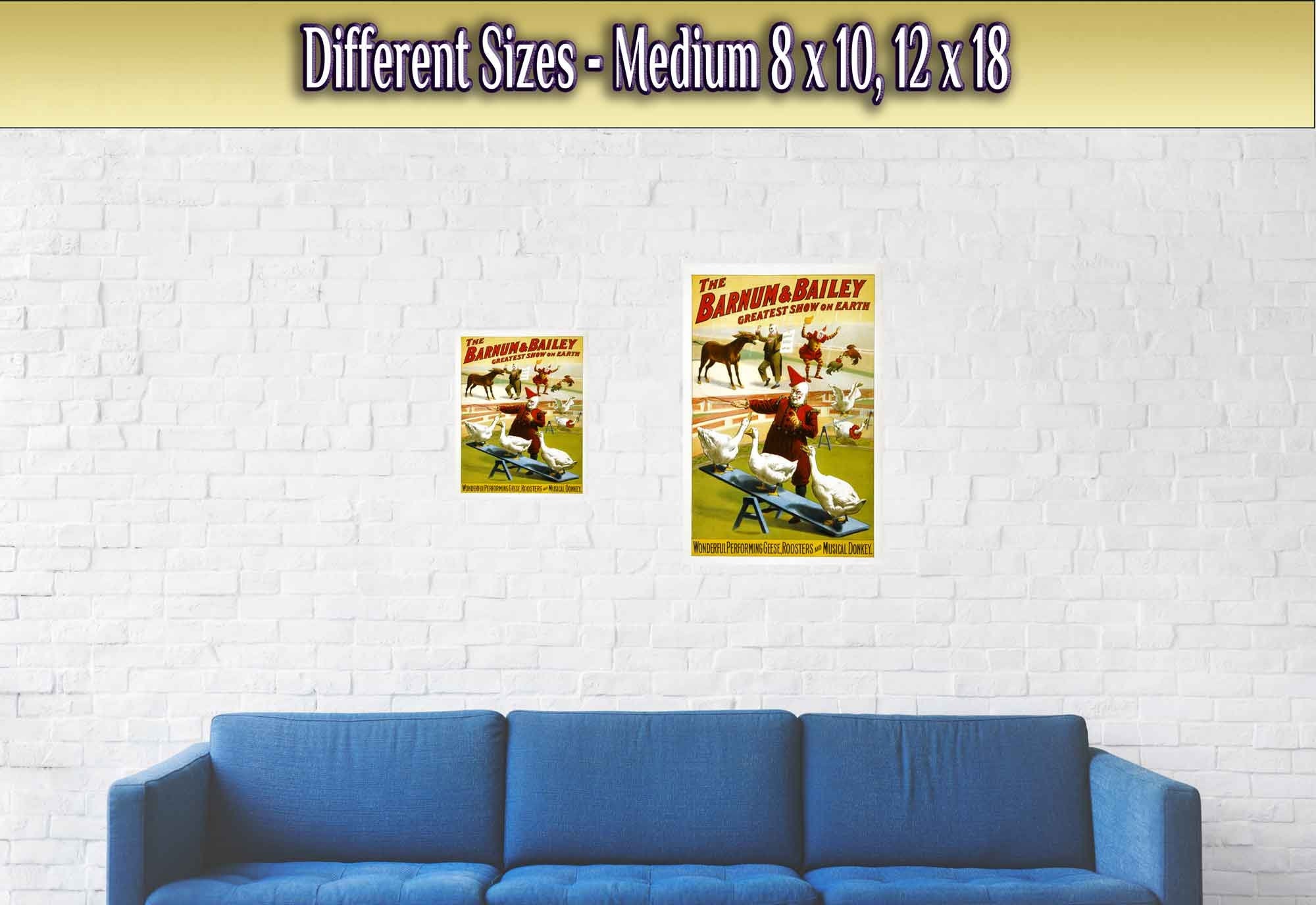 Vintage Circus Poster, Musical Donkey, Performing Geese, Barnum Bailey, Greatest Show On Earth - WallArtPrints4U