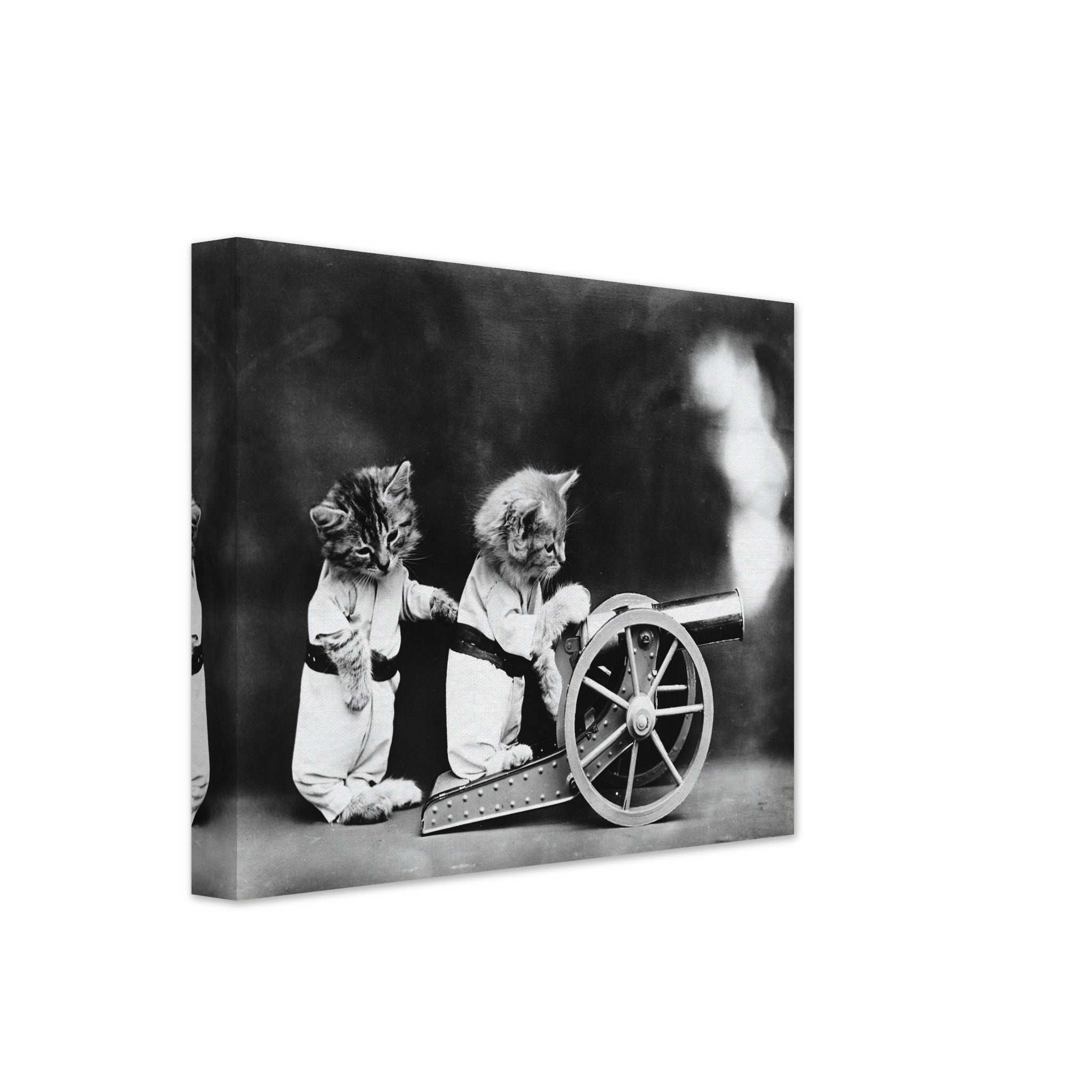 Vintage Cute Cat Canvas Print Firing Canon - Cute Kitten Canvas Print - Vintage Kitten Canvas - WallArtPrints4U