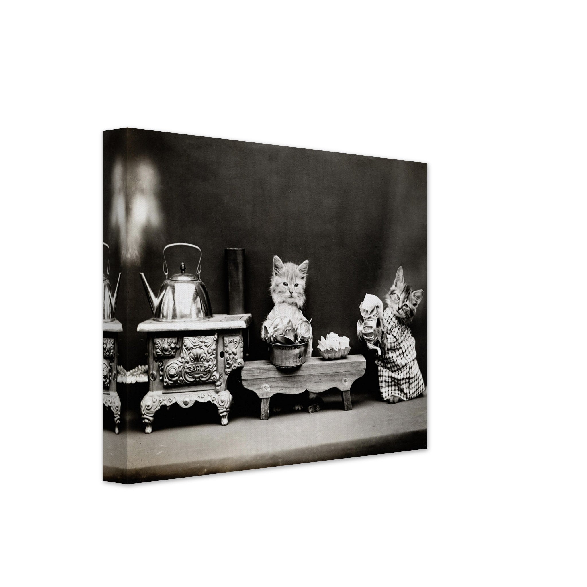 Vintage Cute Cat Canvas Print Kitten Washing Dishes - Cute Kitten Canvas Print - Vintage Cat Kitten Canvas - WallArtPrints4U