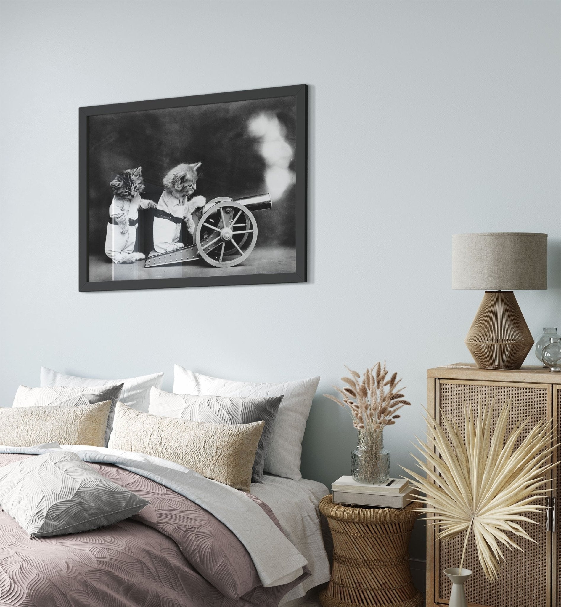 Vintage Cute Cat Framed Print Firing Canon - Cute Kitten Framed Print - Vintage Kitten Framed - WallArtPrints4U