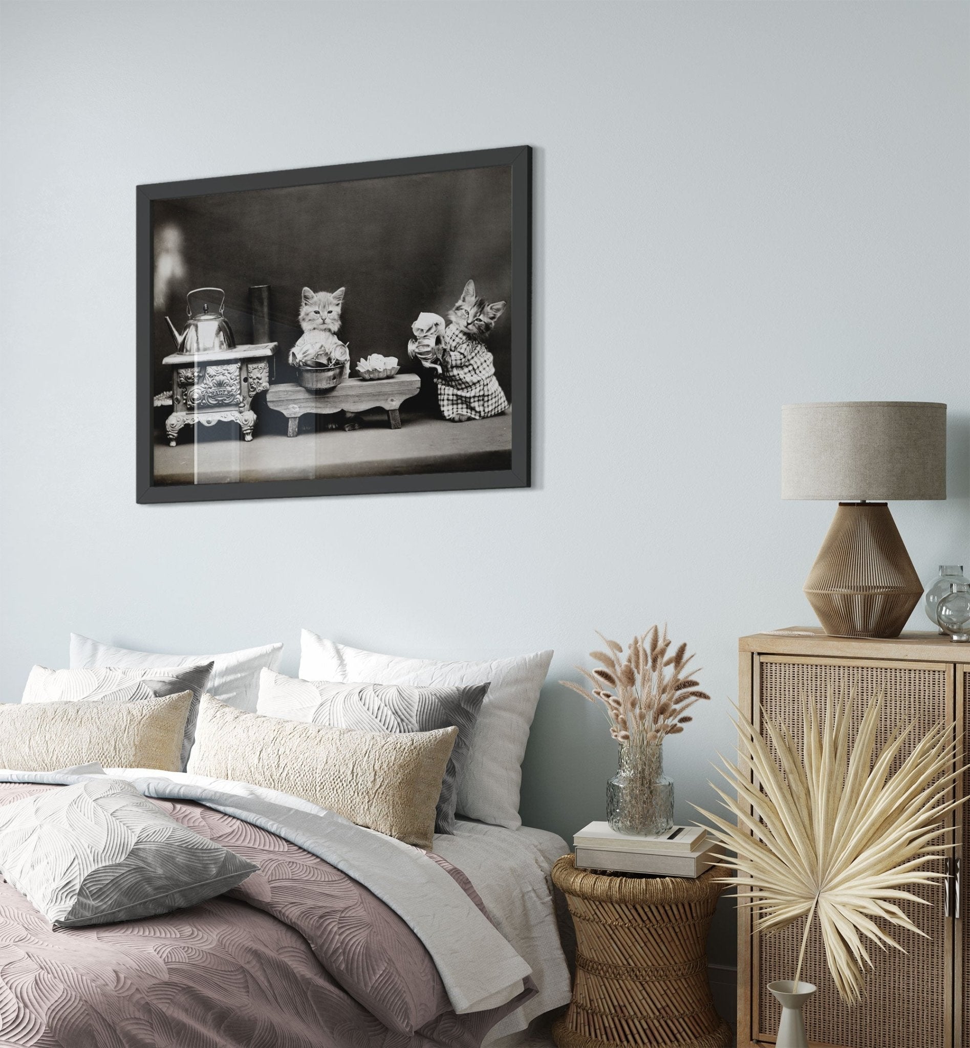 Vintage Cute Cat Framed Print Kitten Washing Dishes - Cute Kitten Framed Print - Vintage Cat Kitten Framed - WallArtPrints4U