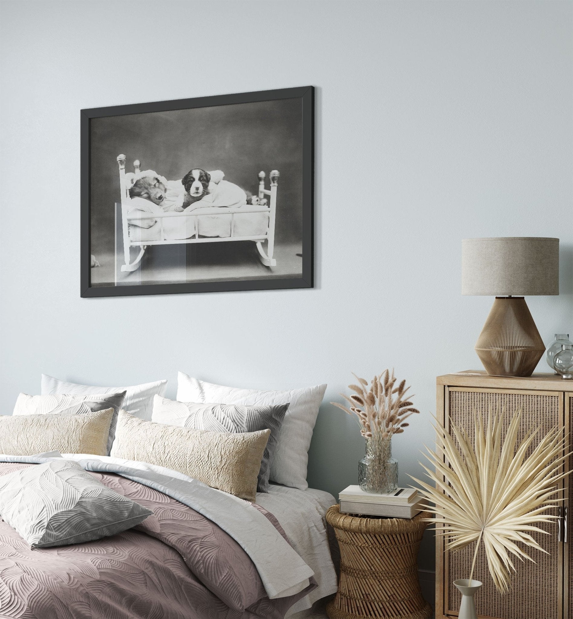 Vintage Cute Dog Framed Print Bedtime Puppy - Cute Puppy Framed Print - Vintage Dog Puppy Framed - WallArtPrints4U