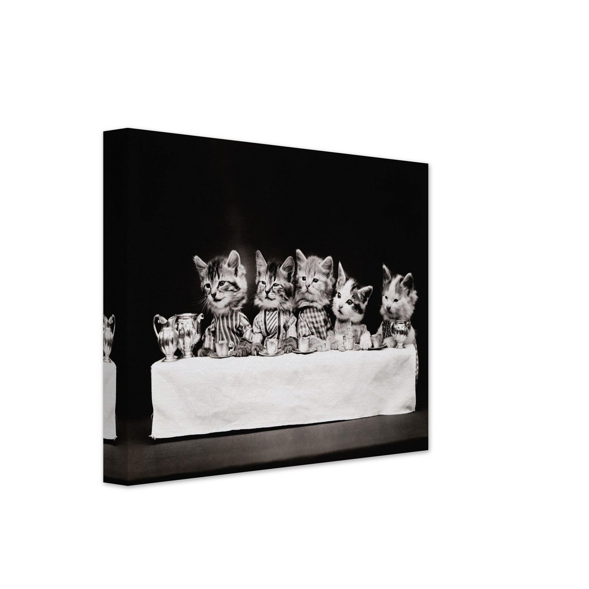 Vintage Cute Kitten Cat Canvas Print Tea Party - Cute Kitten Canvas Print - Vintage Kitten Canvas - WallArtPrints4U