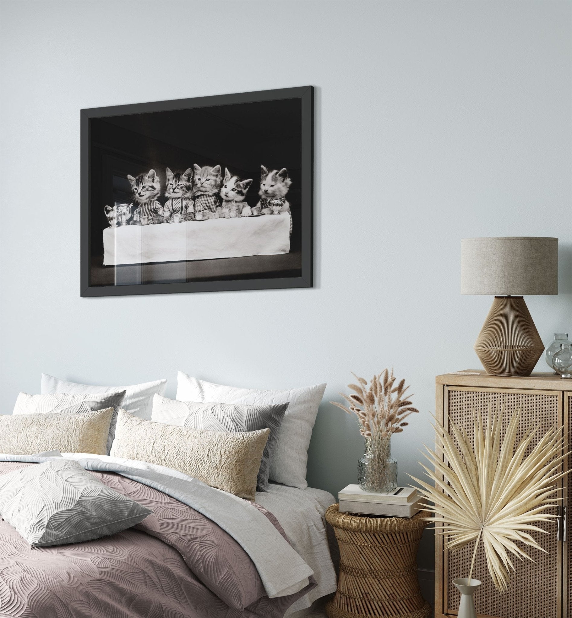 Vintage Cute Kitten Cat Framed Print Tea Party - Cute Kitten Framed Print - Vintage Kitten Framed - WallArtPrints4U