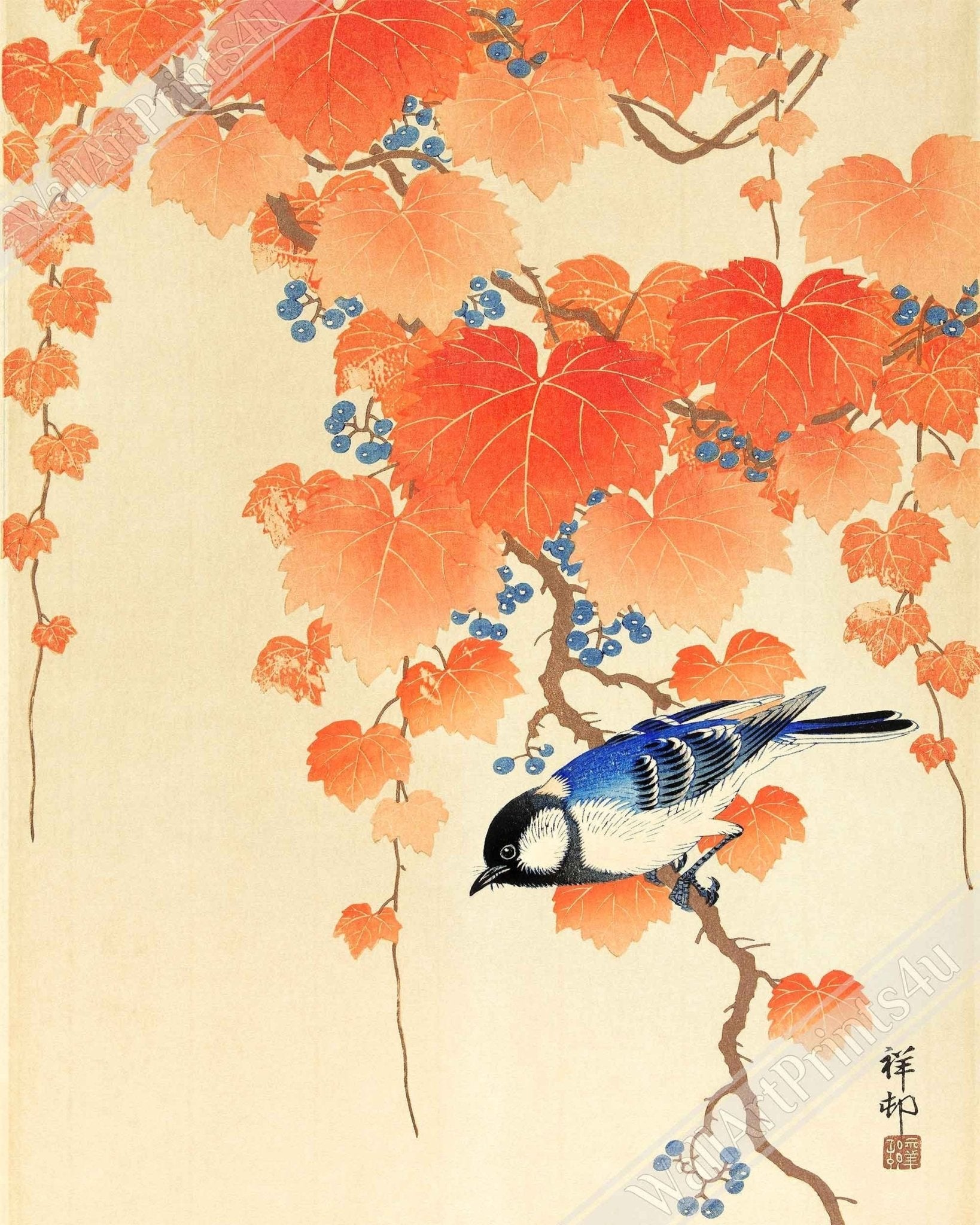 Vintage Great Tit Framed Print, Ohara Koson, Japanese Great Tit Art - Vintage Great Tit Framed - WallArtPrints4U