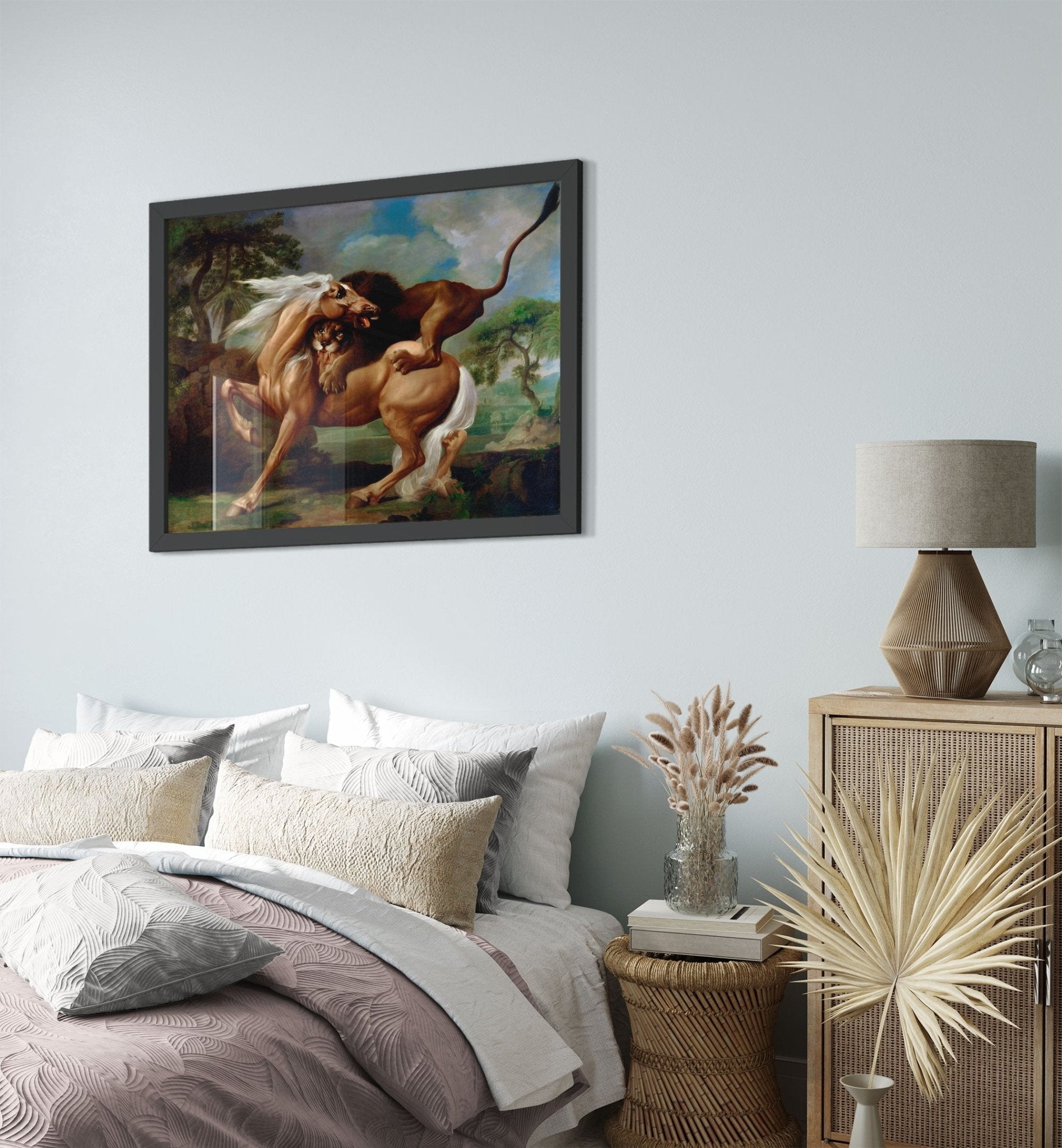 Vintage Lion Attacks Horse Framed Print, A Lion Attacking A Horse - George Stubbs - WallArtPrints4U