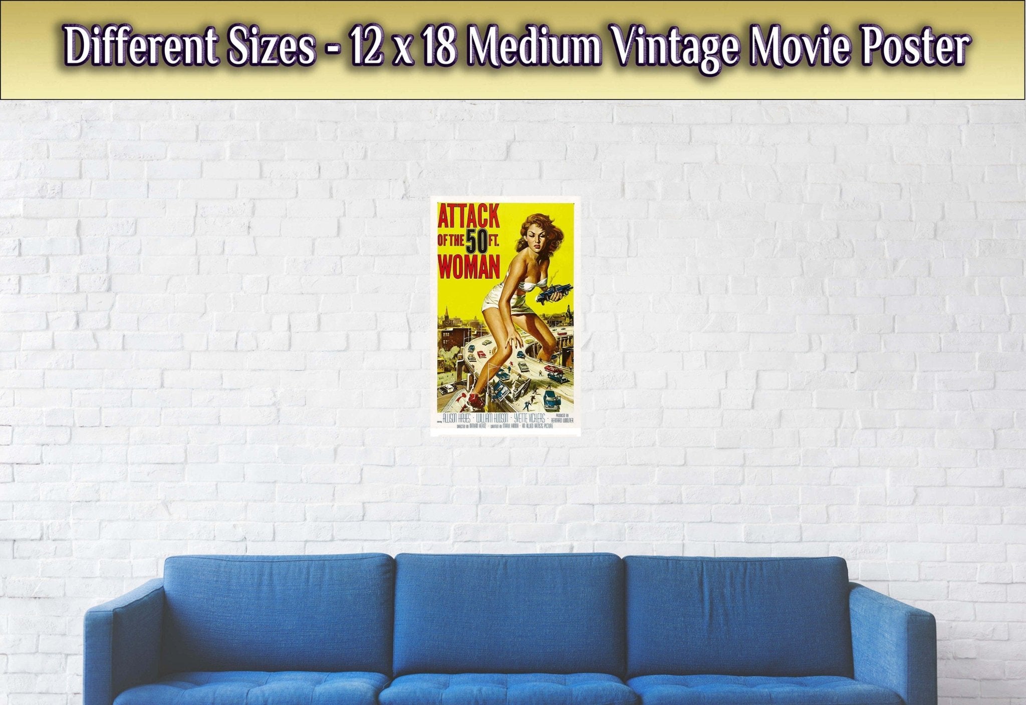 Vintage Movie Poster, Attack Of The 50ft Woman - Vintage 1958 Poster Original Movie Art - Alison Hayes, William Hudson - WallArtPrints4U