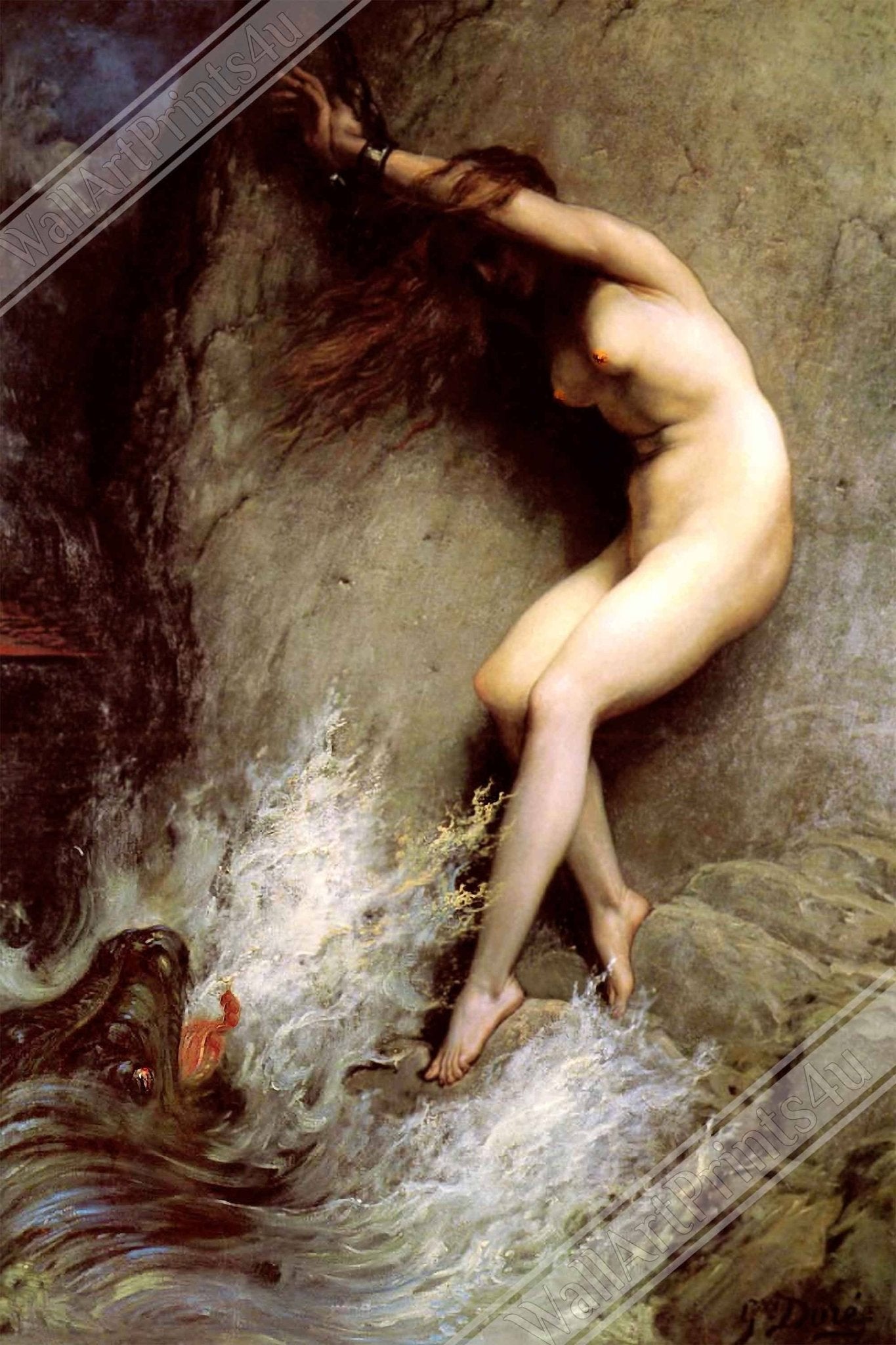 Vintage Nude Canvas - Andromeda Myth Canvas - Vintage Nude Canvas Print Andromeda Stripped And Chained To A Rock - WallArtPrints4U