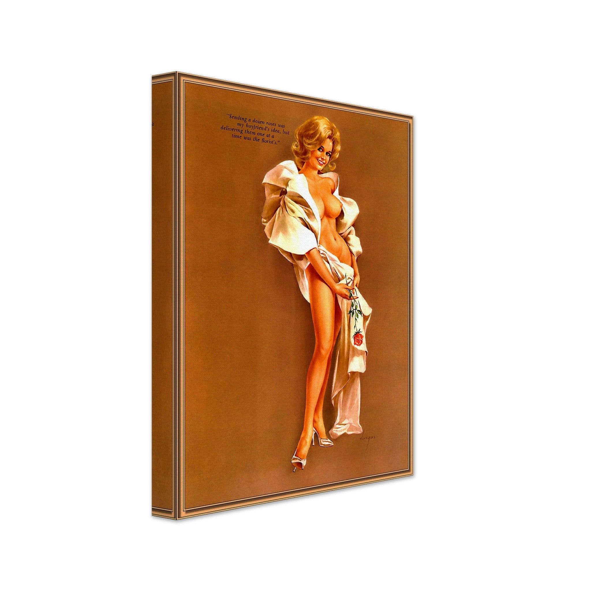 Vintage Pin Up Girl Canvas, Alberto Vargas, Dozen Roses, Playboy Works April 1966 - WallArtPrints4U