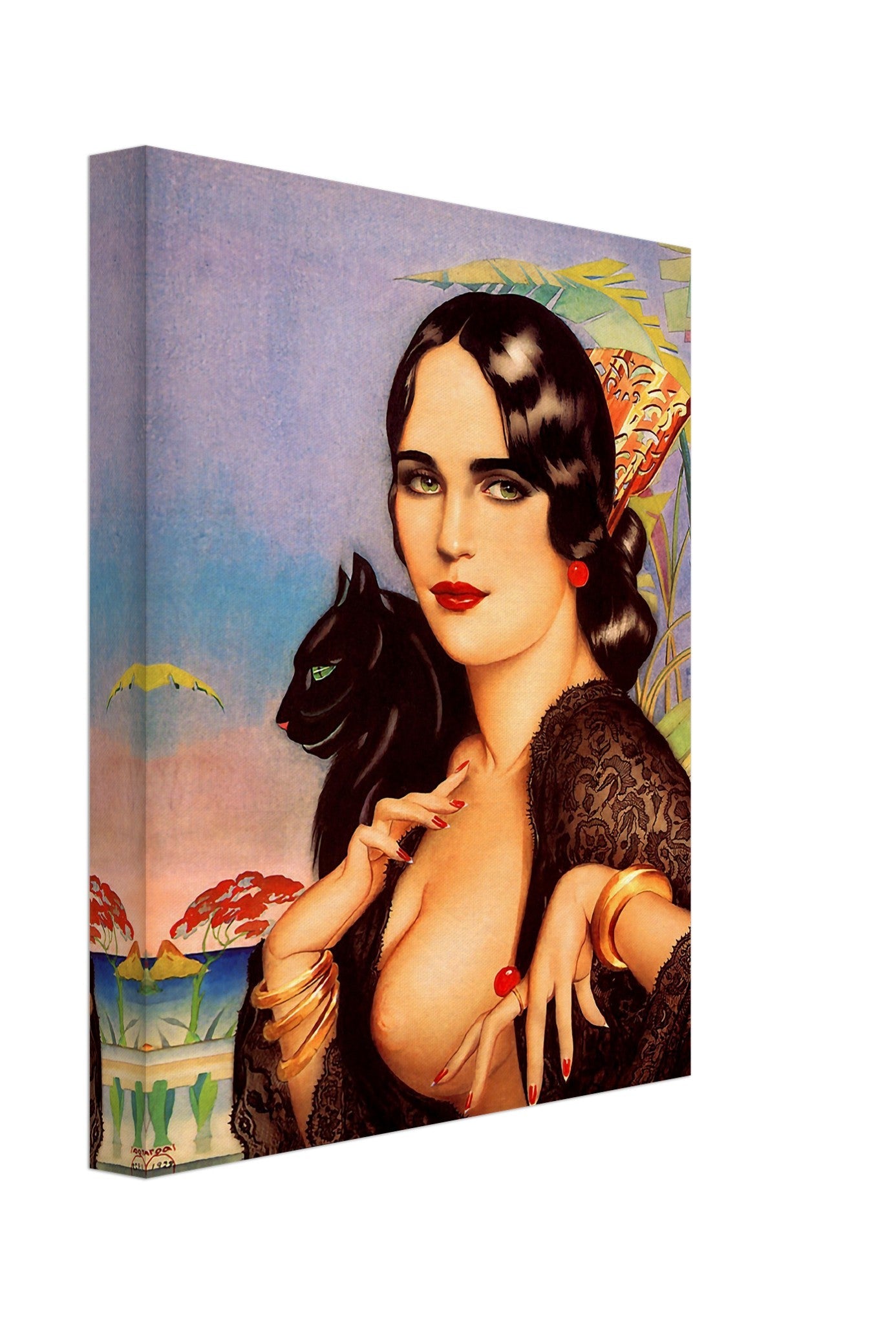 Vintage Pin Up Girl Canvas, Alberto Vargas, Spanish Gypsy Black Cat - Vintage Art - Retro Pin Up Girl Canvas Print - 1928 - WallArtPrints4U