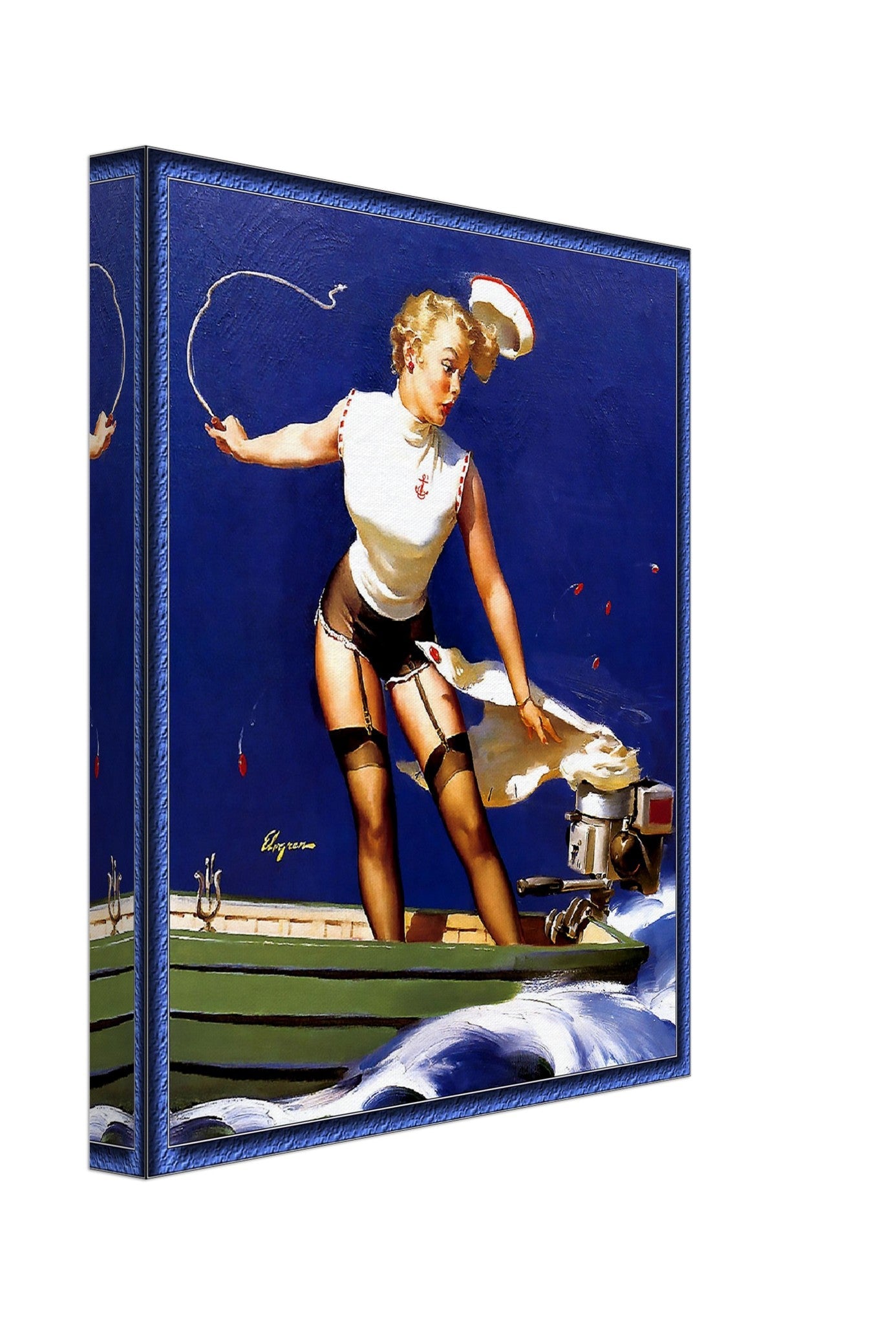 Vintage Pin Up Girl Canvas, Gil Elvgren, Skirt Caught Motor - Vintage Art - Retro Pin Up Girl Canvas Print - Late 1940'S - 1950'S - WallArtPrints4U