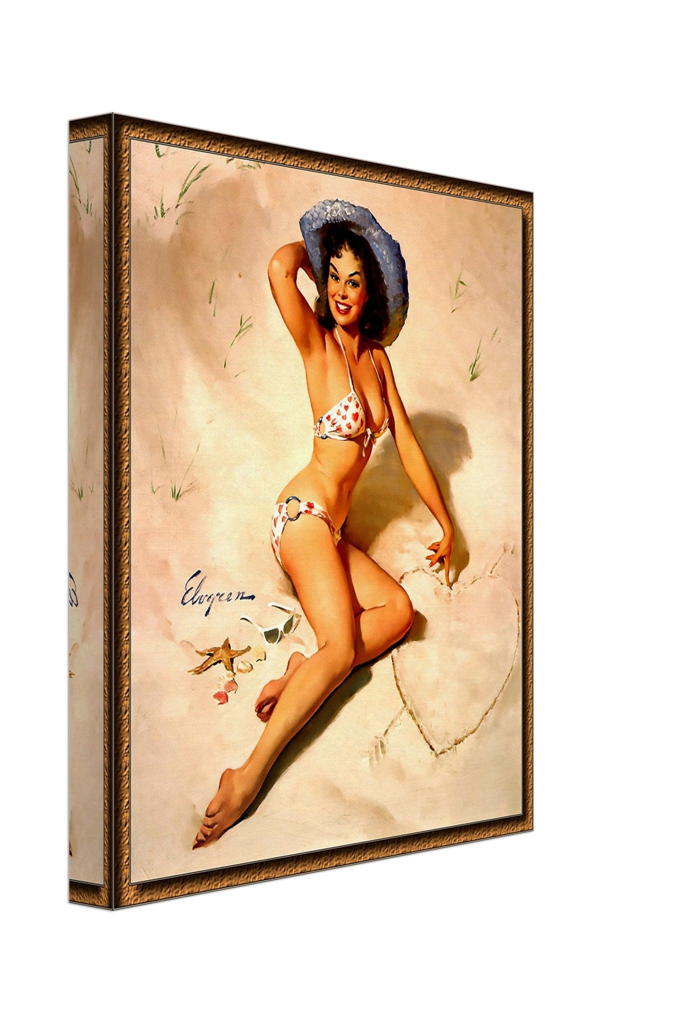 Vintage Pin Up Girl Canvas Print, Bikini With Hearts, Gil Elvgren - Vintage Art - Retro Pin Up Girl Canvas - Late 1940's - 1950's - WallArtPrints4U