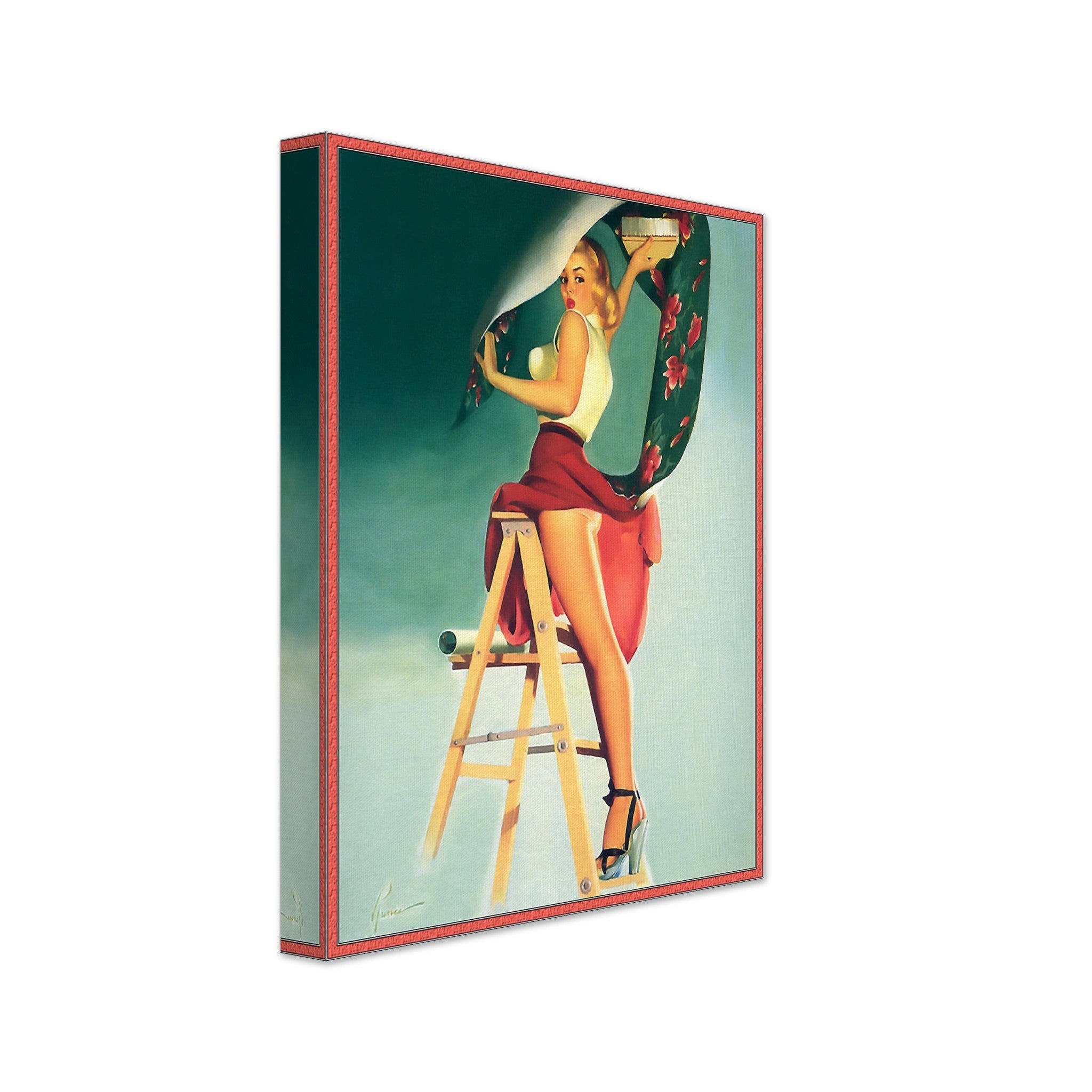 Vintage Pin Up Girl Canvas, Skirt Caught Wallpaper, Edward Runci - Vintage Art - Retro Pin Up Girl Canvas Print - Late 1940'S - 1950'S - WallArtPrints4U