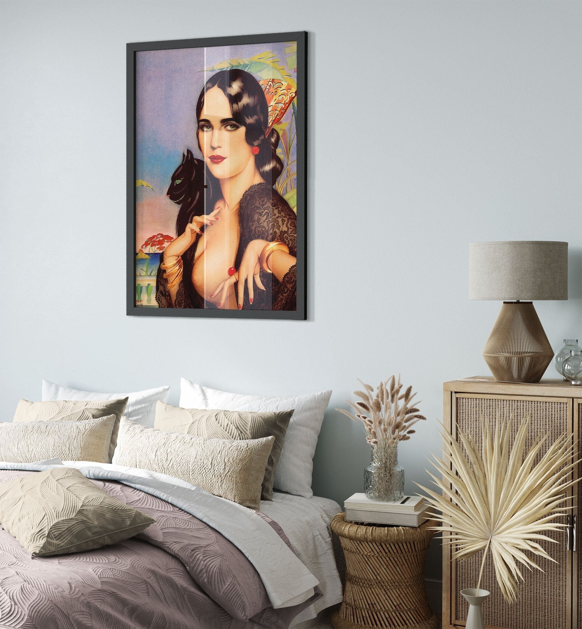 Vintage Pin Up Girl Framed, Alberto Vargas, Spanish Gypsy Black Cat - Vintage Art - Retro Pin Up Girl Framed Print - 1928 - WallArtPrints4U