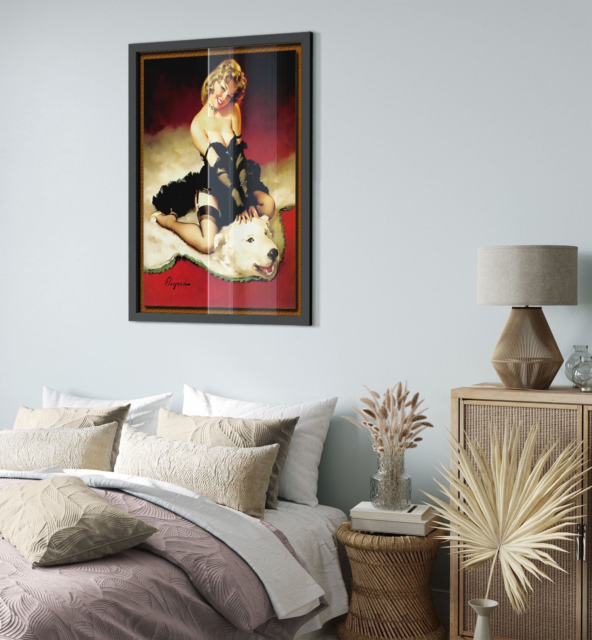 Vintage Pin Up Girl Framed, Gil Elvgren, Bear Skin Rug - Vintage Art - Retro Pin Up Girl Framed Print - Late 1940'S - 1950'S - WallArtPrints4U