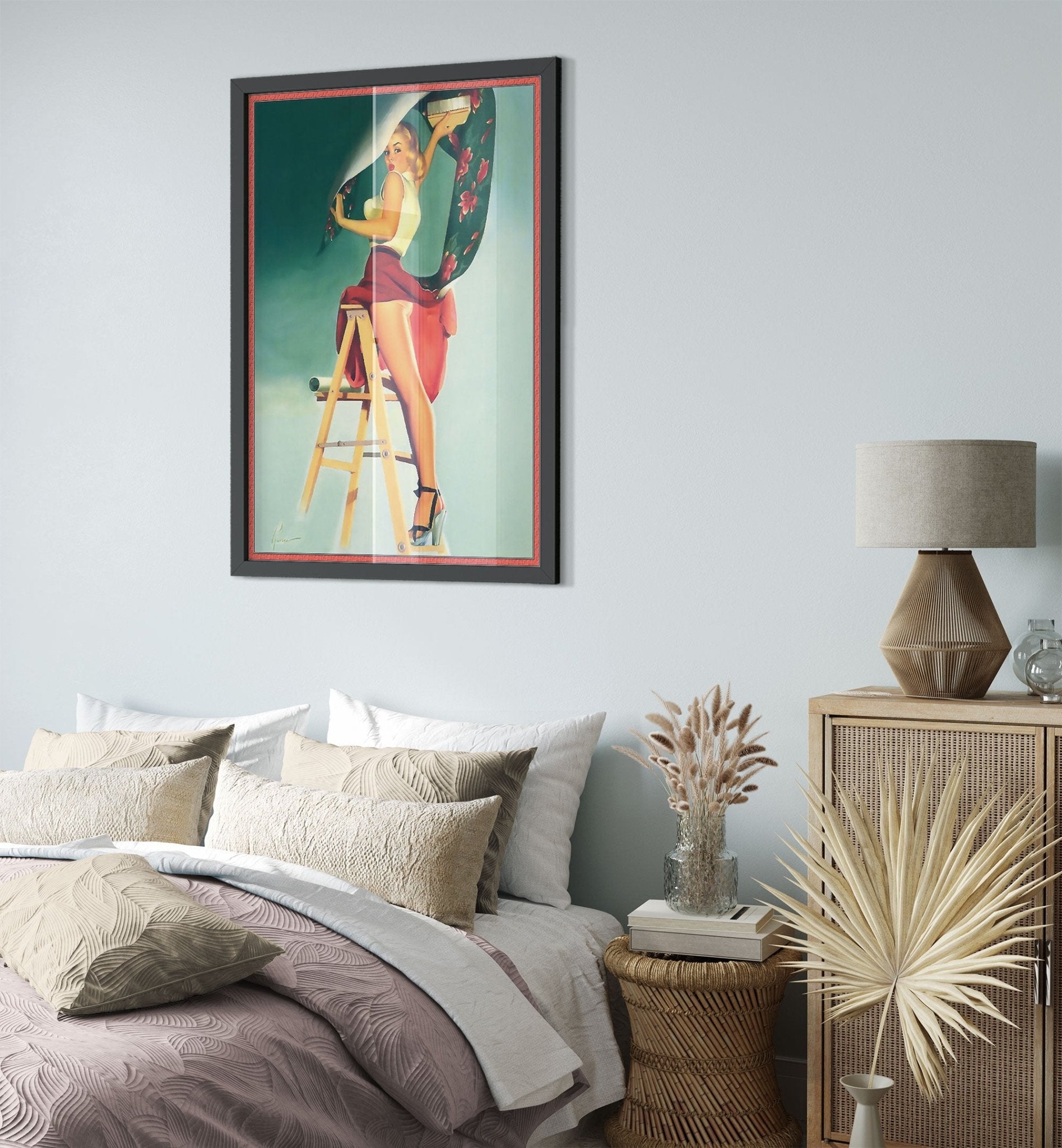 Vintage Pin Up Girl Framed, Skirt Caught Wallpaper, Edward Runci - Vintage Art - Retro Pin Up Girl Framed Print - Late 1940'S - 1950'S - WallArtPrints4U