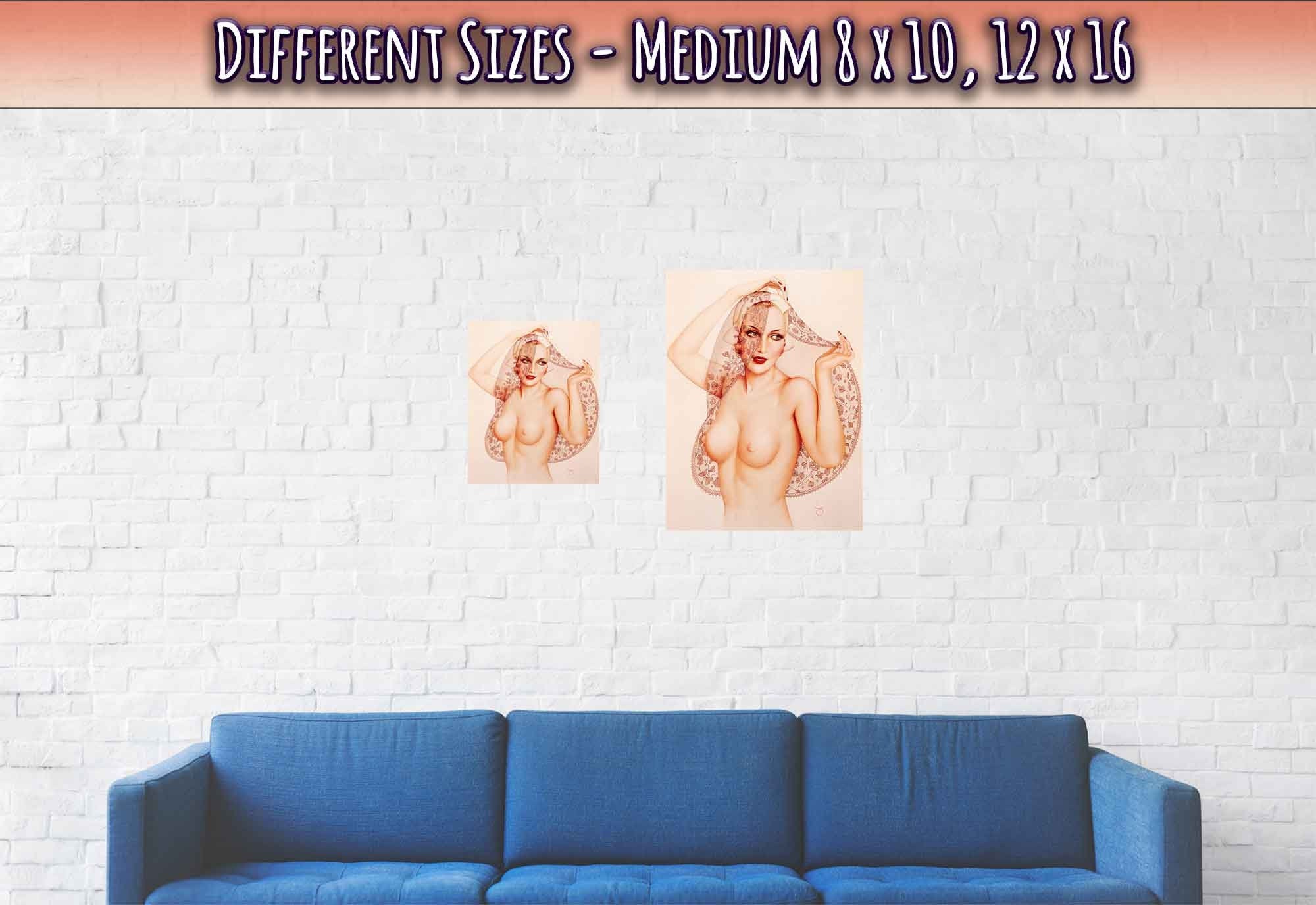 Vintage Pin Up Girl Poster, Alberto Vargas, Topless Pin Up - Vintage Art - Retro Pin Up Girl Print - Late 1940'S - 1950'S - WallArtPrints4U
