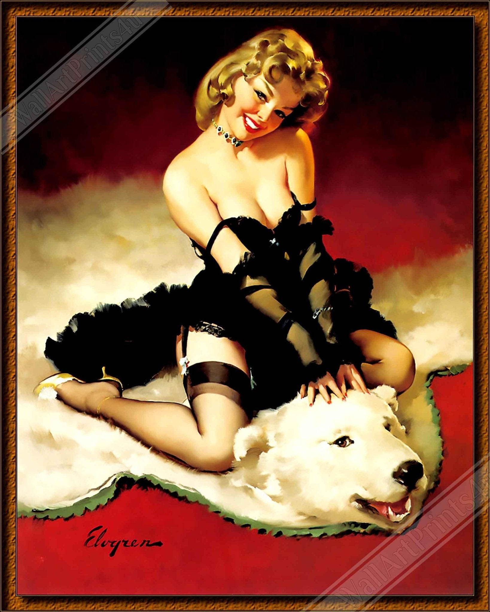 Vintage Pin Up Girl Poster, Gil Elvgren, Bear Skin Rug - Vintage Art - Retro Pin Up Girl Print - Late 1940'S - 1950'S - WallArtPrints4U
