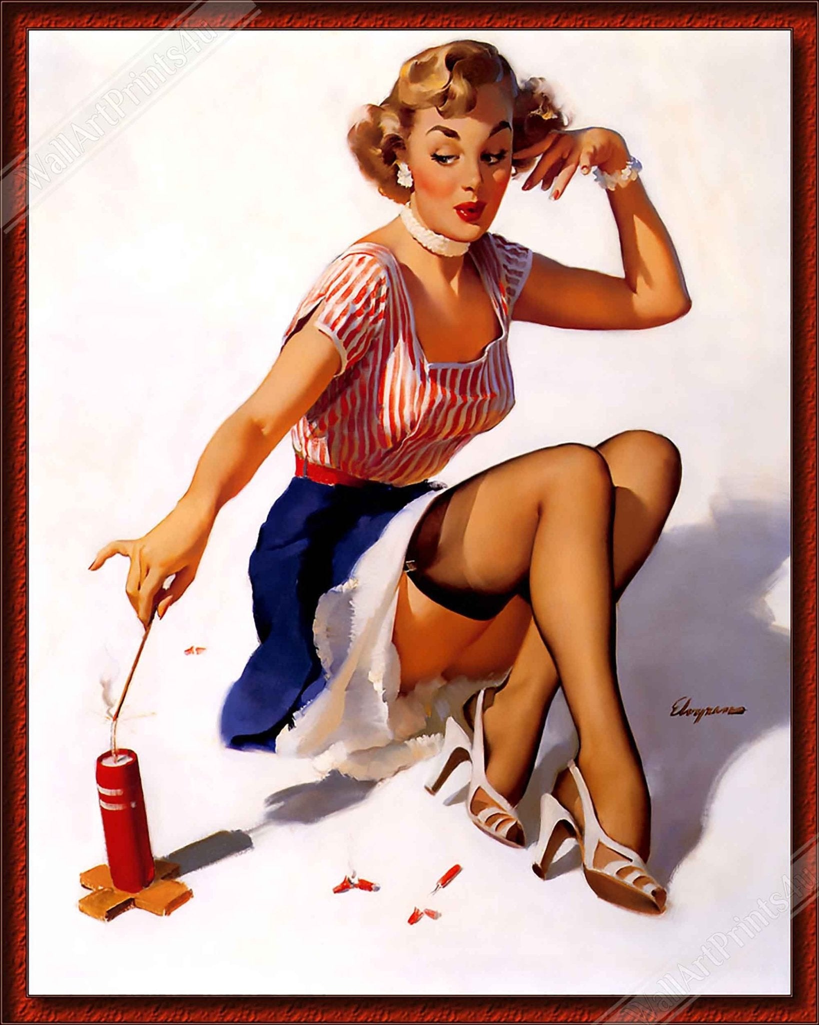 Vintage Pin Up Girl Poster, Gil Elvgren, Looking For Trouble - Vintage Art - Retro Pin Up Girl Print - Late 1940'S - 1950'S - WallArtPrints4U