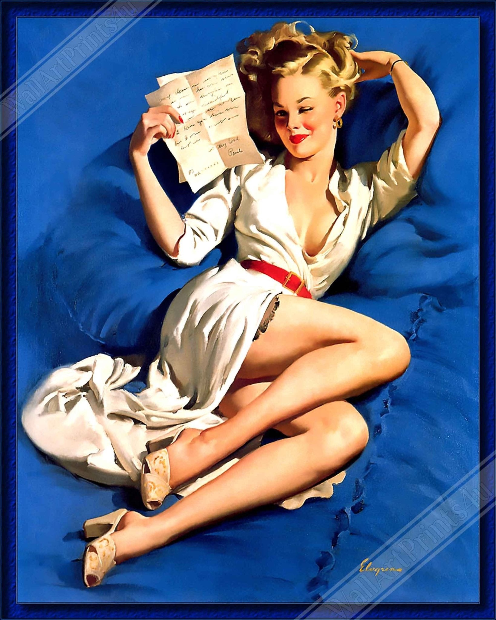 Vintage Pin Up Girl Poster, Love Letter, Gil Elvgren, - Vintage Art - Retro Pin Up Girl Print - Late 1940'S - 1950'S - WallArtPrints4U