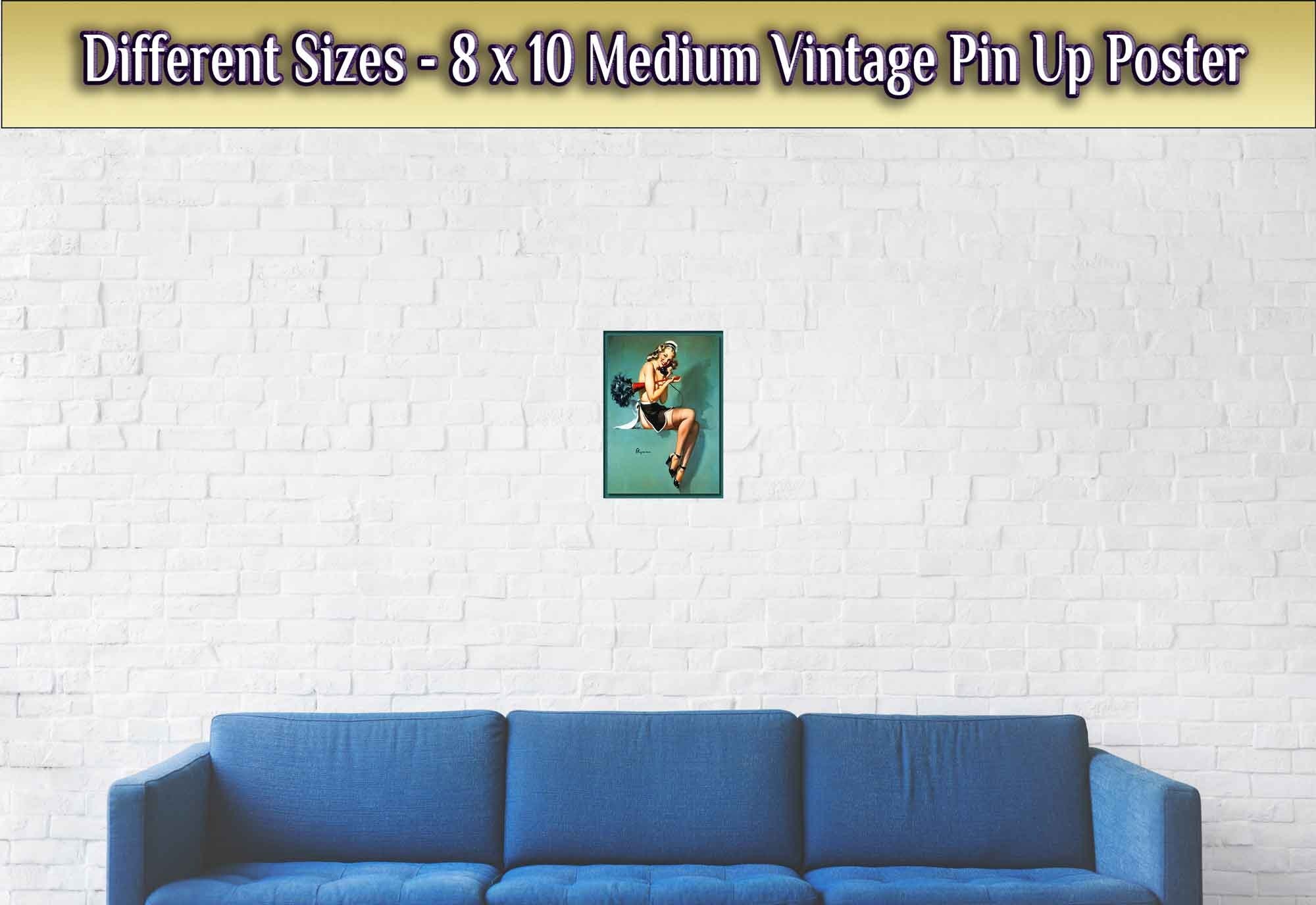 Vintage Pin Up Girl Poster, On The Phone Cleaning - Gil Elvgren, Vintage Art - Retro Pin Up Girl Print - Late 1940'S - 1950'S - WallArtPrints4U