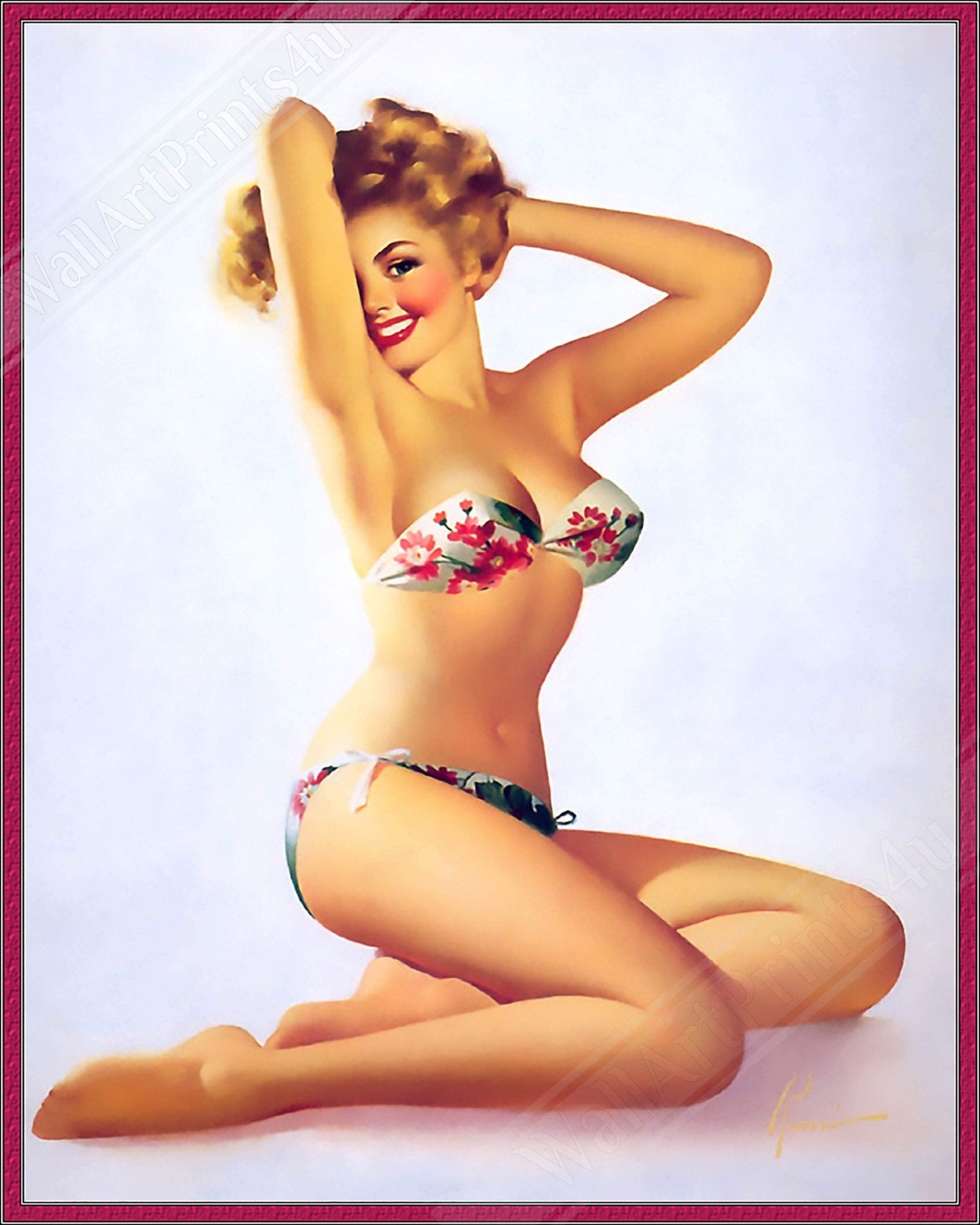 Vintage Pinup Girl Striped Bathing Suit Retro Pin Up Girl Pin Up