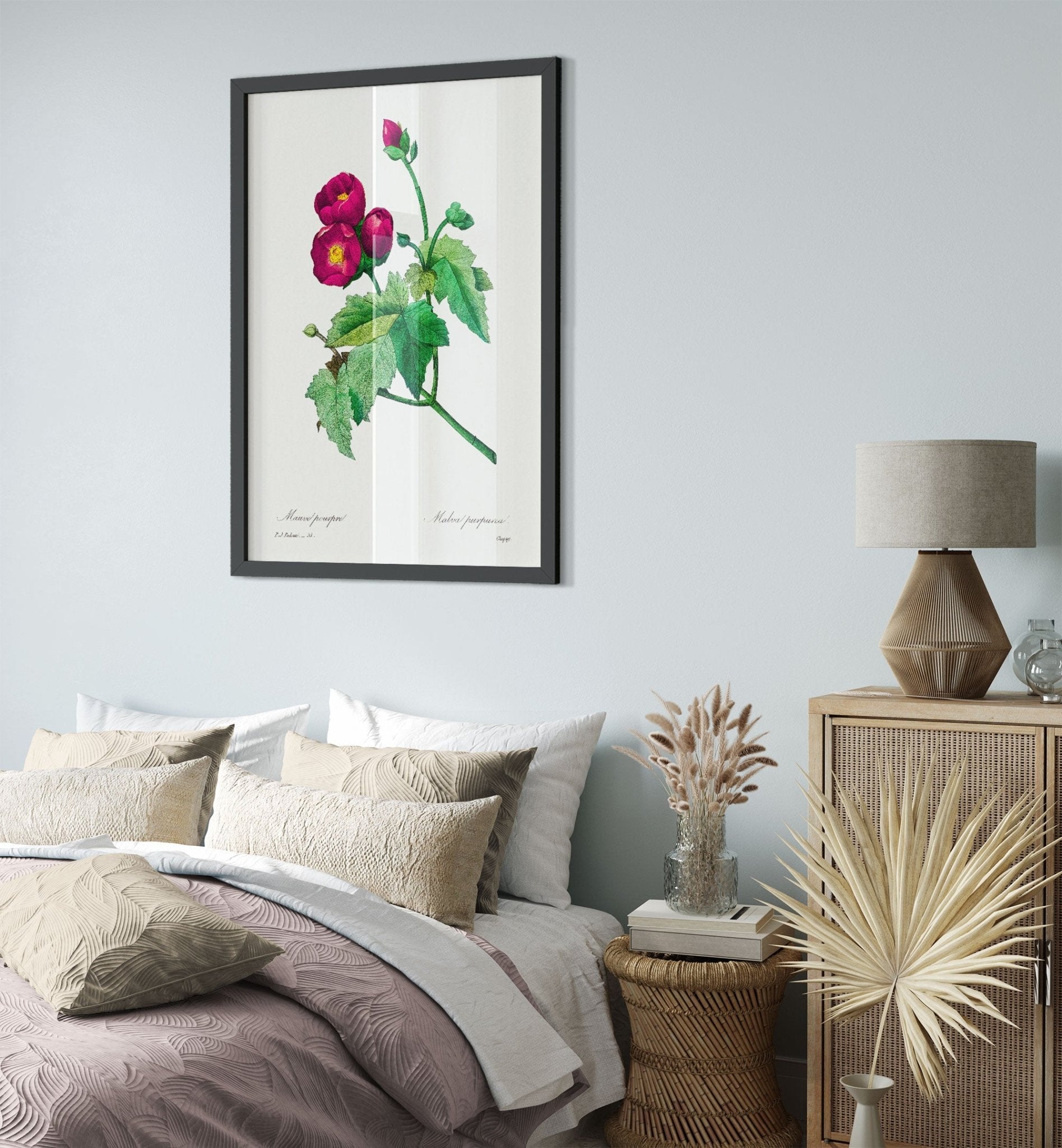 Vintage Purple Flower Framed - Flower Wall Art - Purple Mallow Botanical Illustration Pierre Joseph Redoute. - WallArtPrints4U