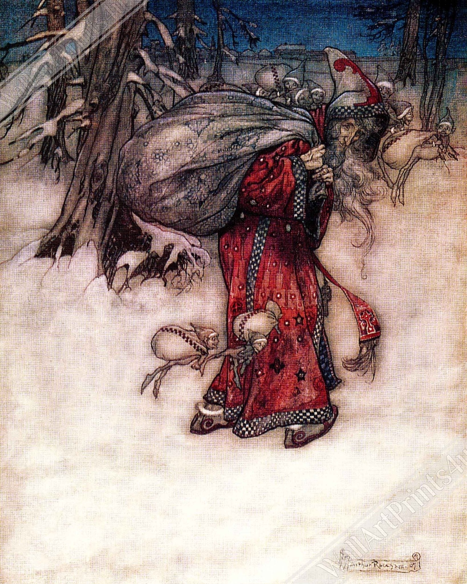 Vintage Santa Framed Print - Arthur Rackham Santa Claus - Arthur Rackham Framed UK, EU USA Domestic Shipping - WallArtPrints4U