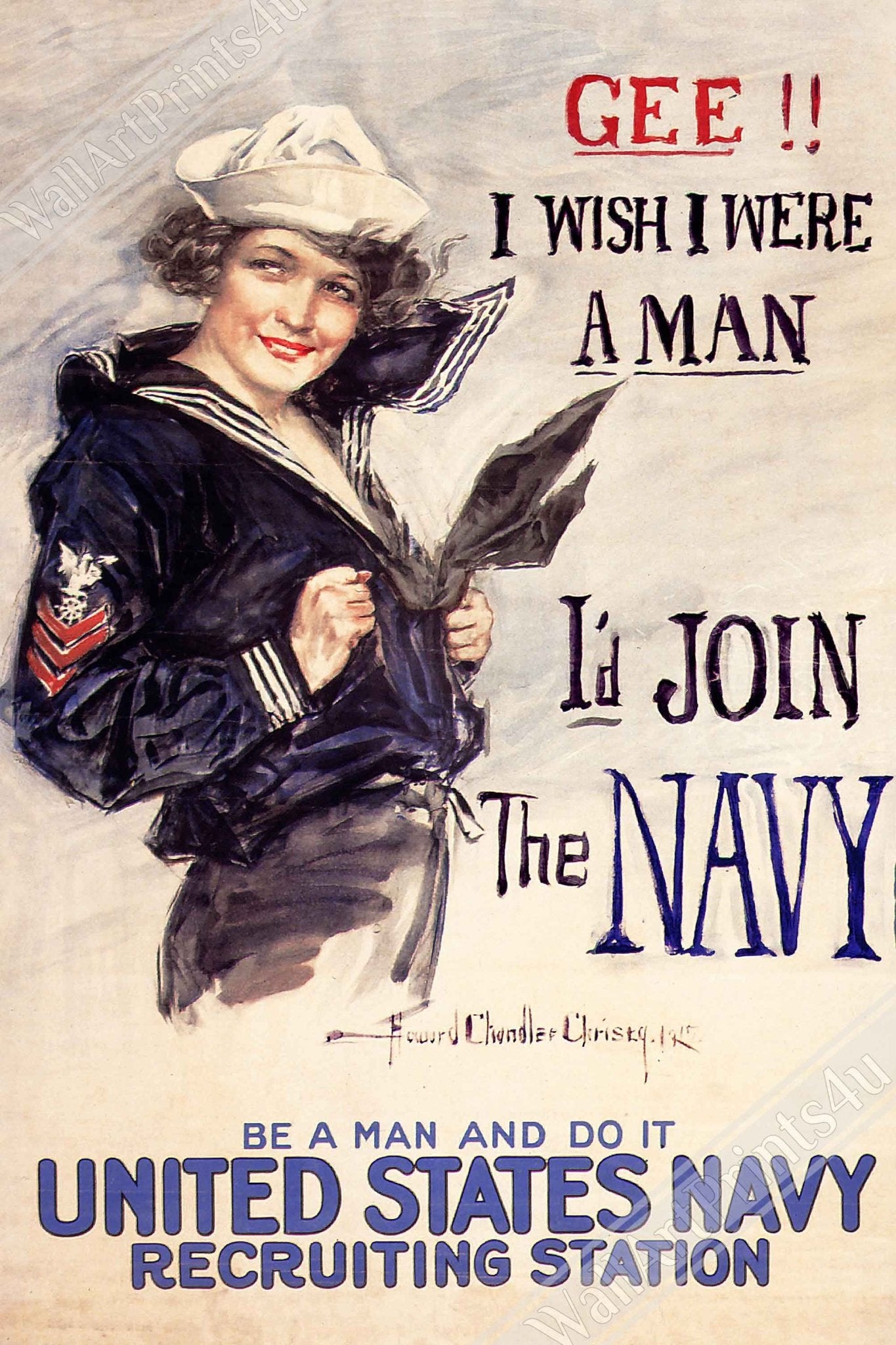 Vintage Sexist Canvas, World War 1 Propaganda Canvas Print, Us Navy Recruitment Vintage Canvas 1917 - WallArtPrints4U
