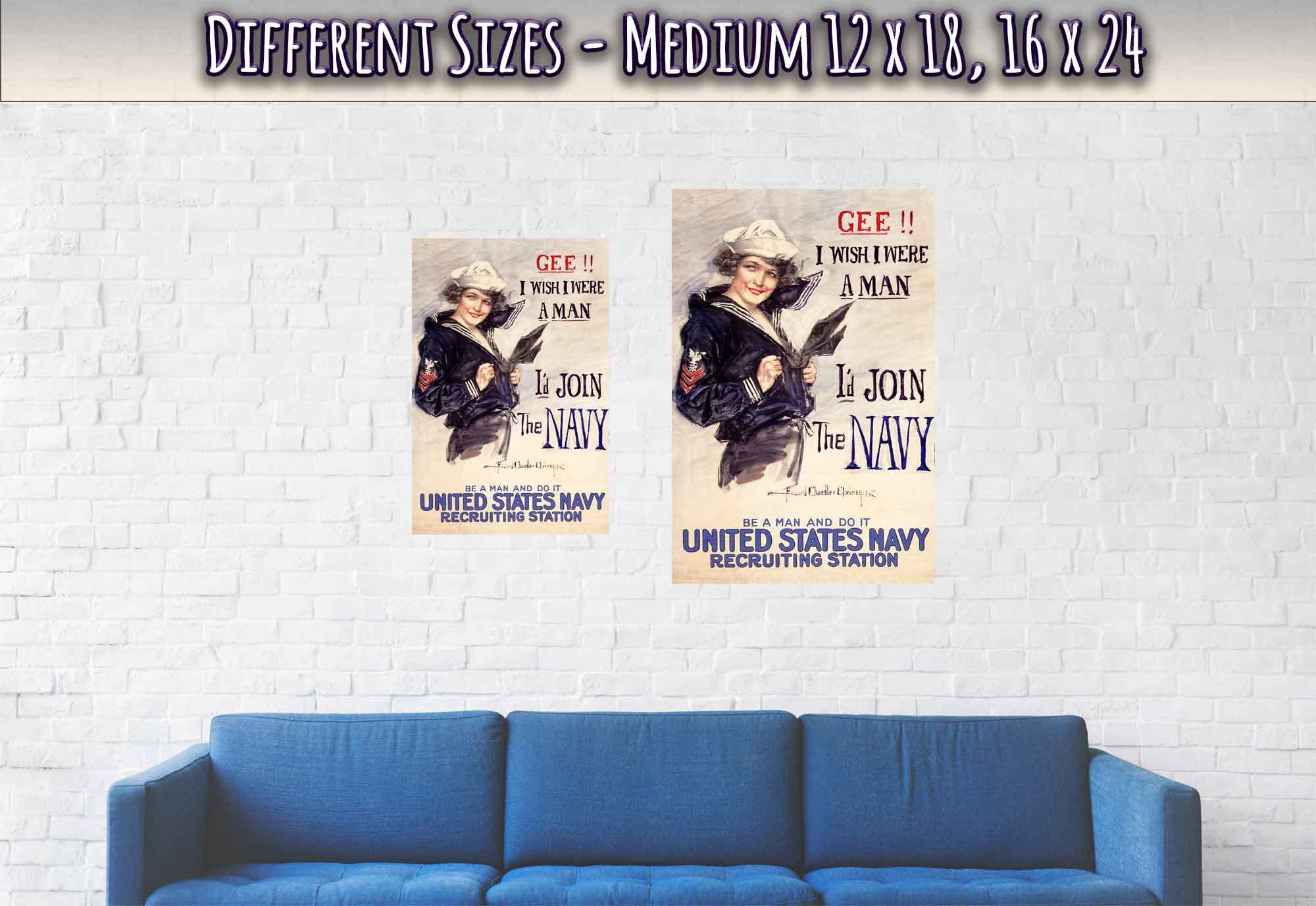Vintage Sexist Poster, World War 1 Propaganda Poster Print, Us Navy Recruitment Vintage Poster 1917 - WallArtPrints4U