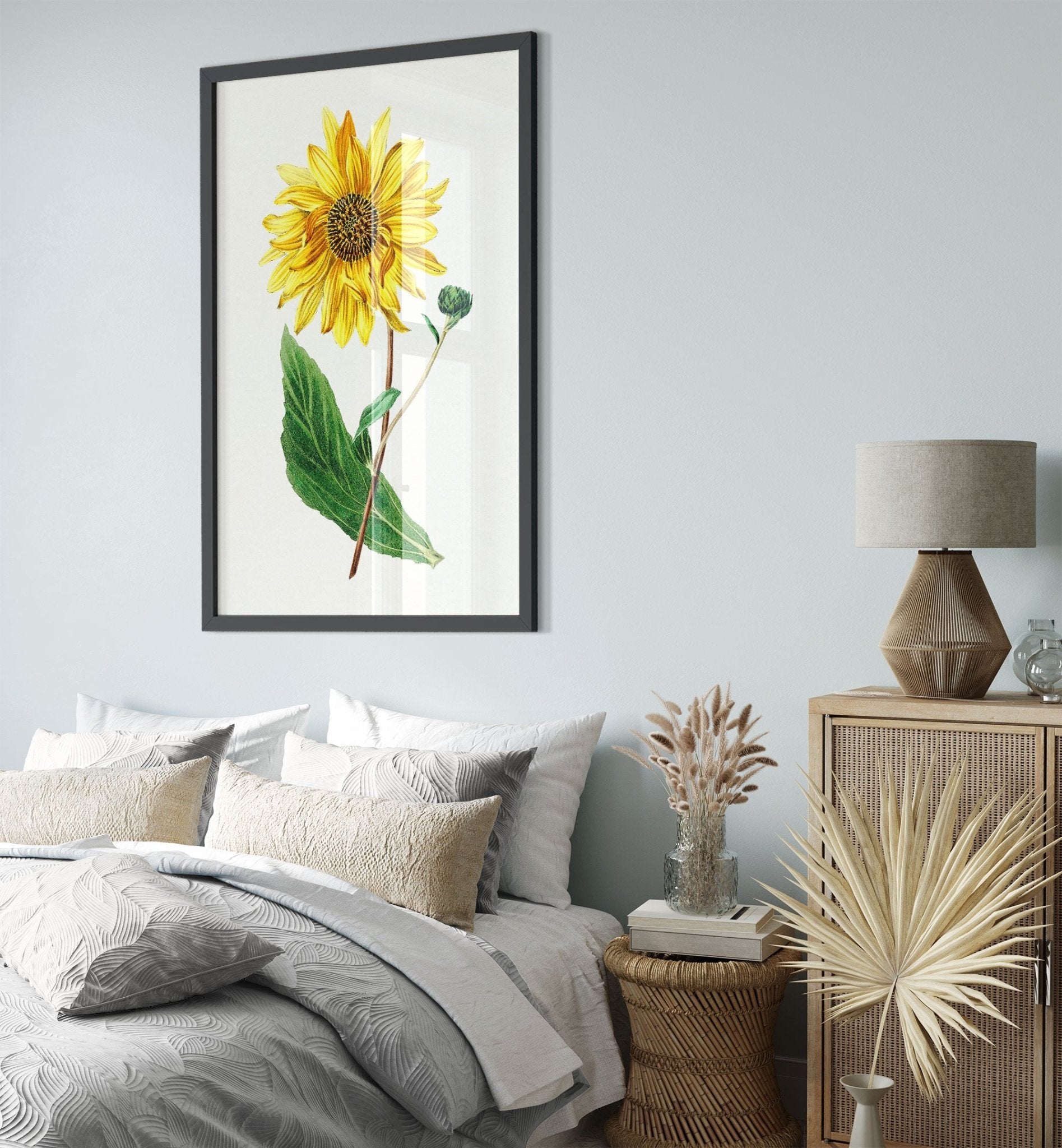 Vintage Sunflower Framed, Hand Drawn Biodiversity Heritage Library - WallArtPrints4U
