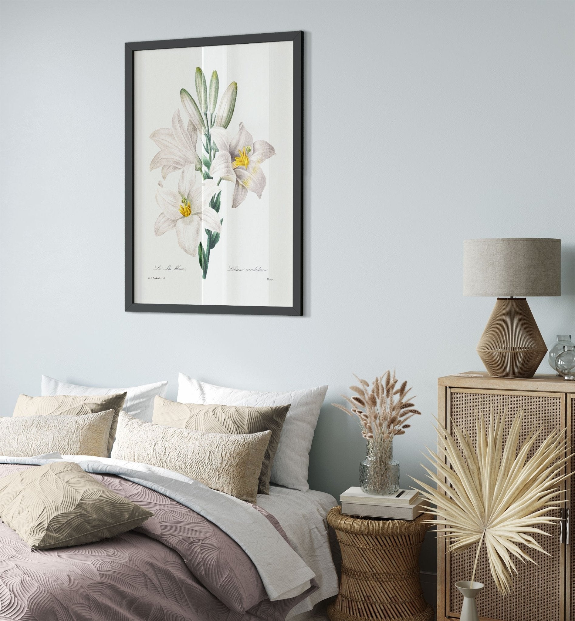 Vintage White Lily Framed - Flower Wall Art - Madonna Lily Pierre Joseph Redoute - WallArtPrints4U