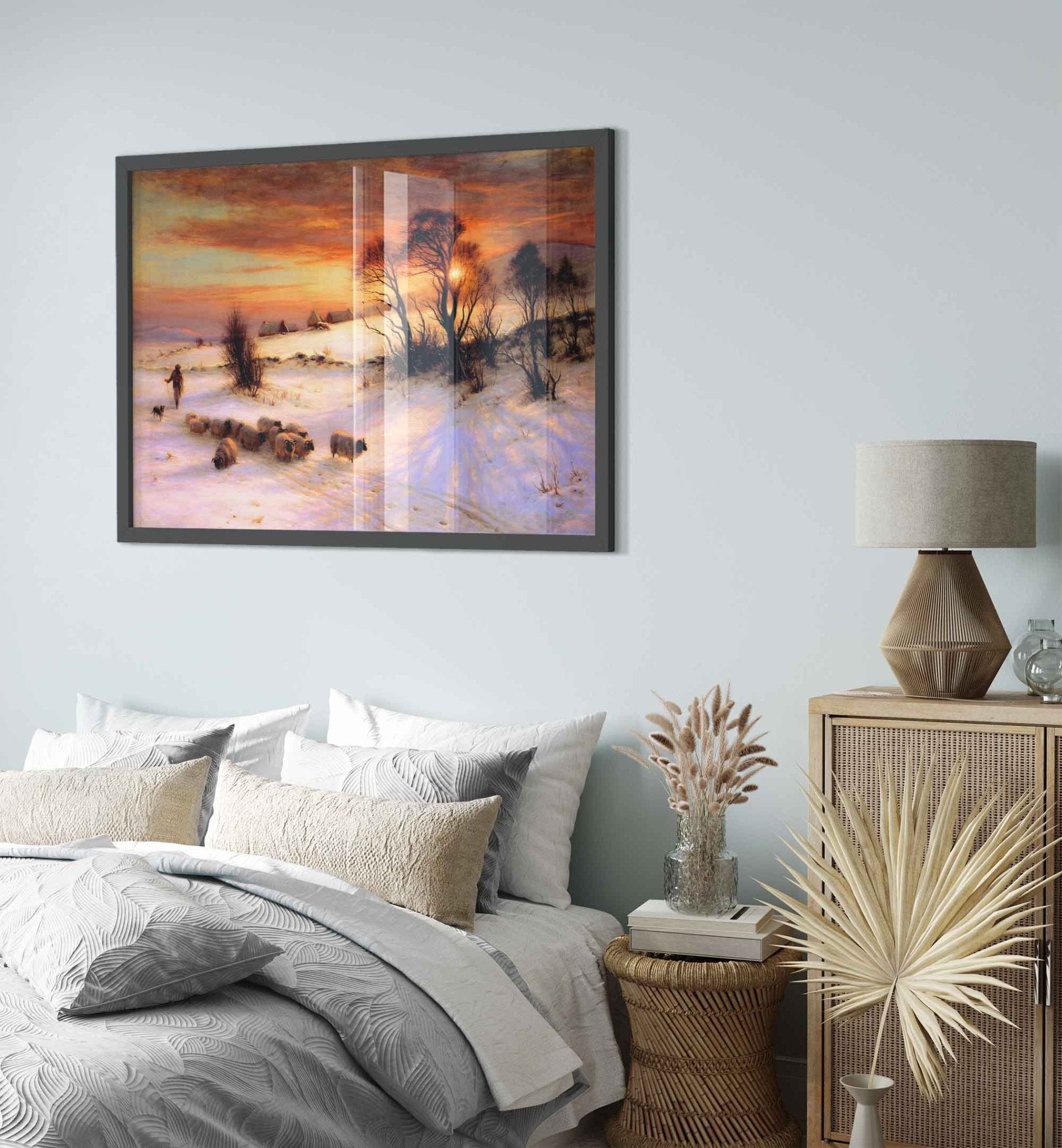 Vintage Winter Framed Print Framed, Herding Sheep In A Winter Landscape At Sunset, Joseph Farquharson 1903 - WallArtPrints4U