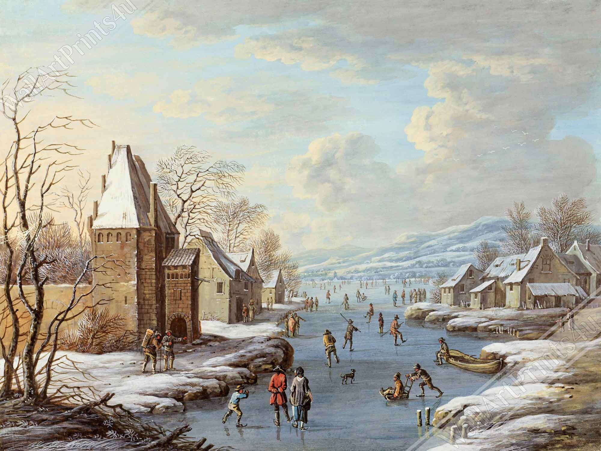 Vintage Winter Poster, Christmas Scene Print, Barabara Regina Dietzsch - WallArtPrints4U