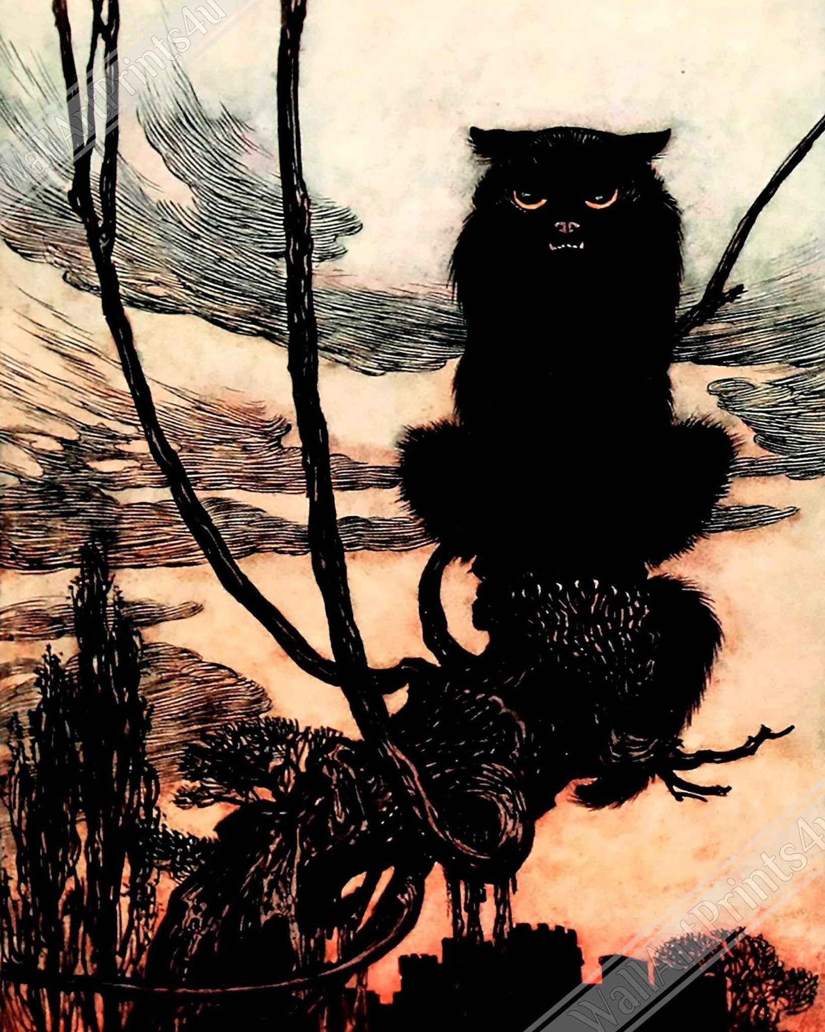 Vintage Witches Cat Poster - Arthur Rackham Witches Cat - Arthur Rackham Print - WallArtPrints4U