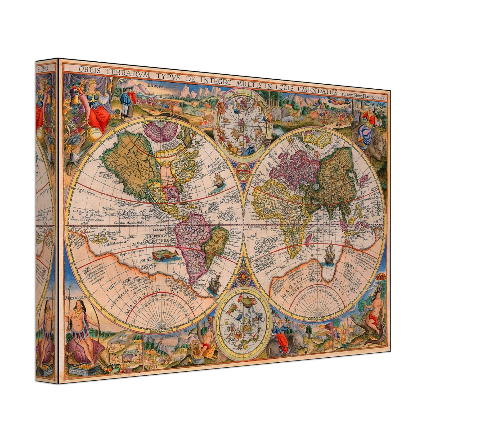 Vintage World Map Canvas, Old World Map Canvas Print From 1594, Vintage Map Wall Art - Orbis Terrarum - WallArtPrints4U