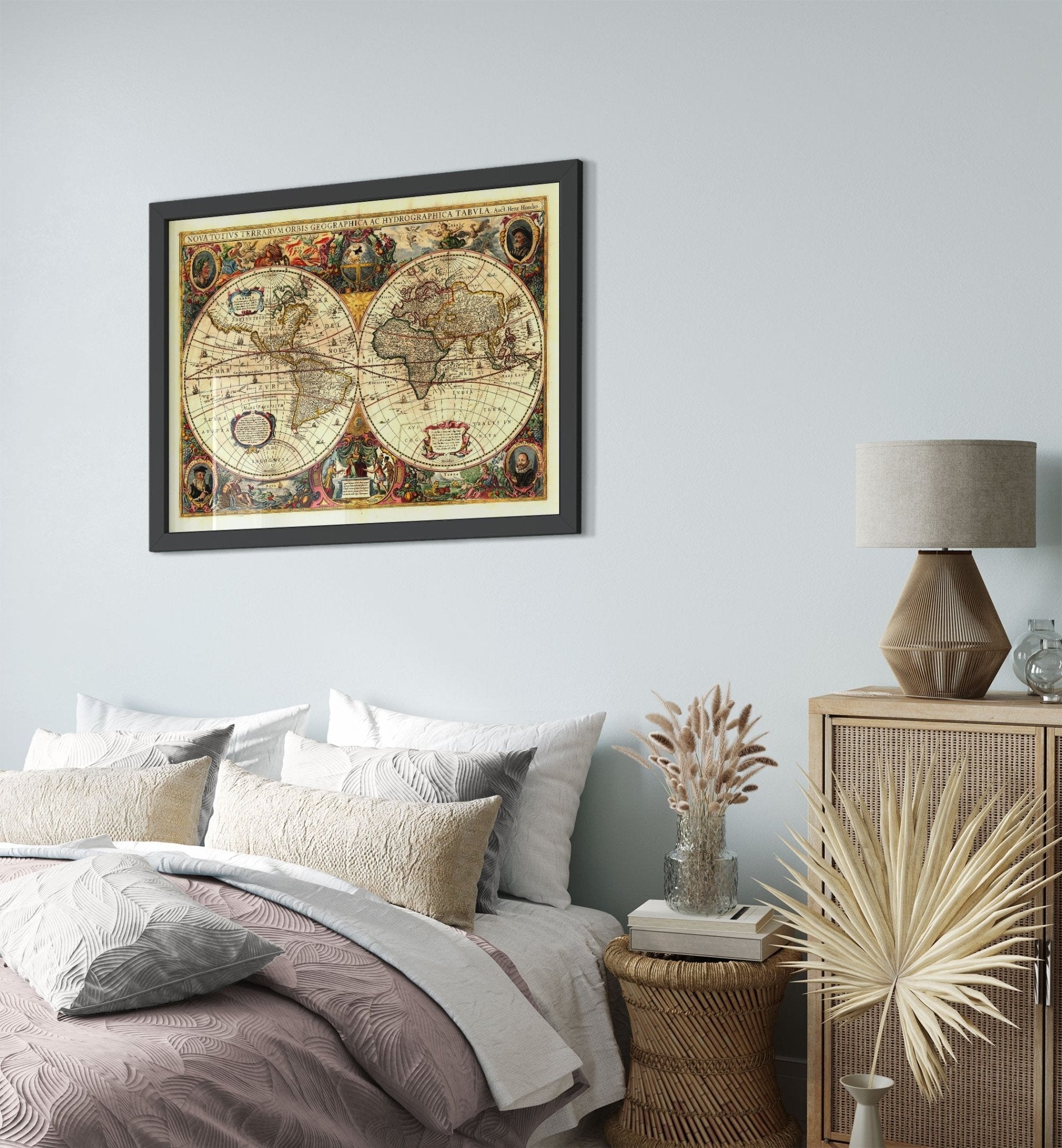 Vintage World Map Framed, Henricus Hondius, World Map Framed Print 1663, Old Map Art, Terrarum Orbis Geographica - WallArtPrints4U