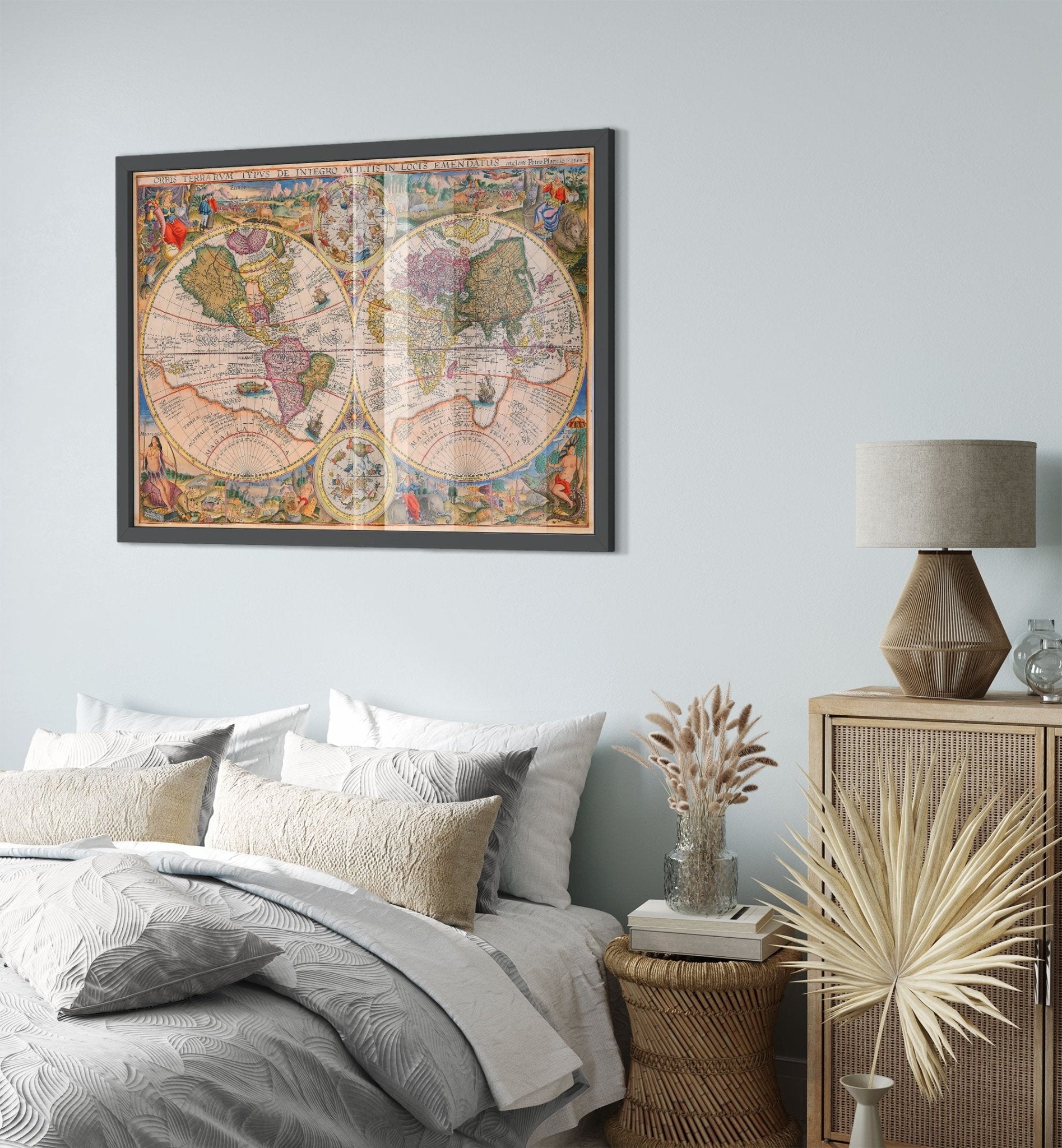 Vintage World Map Framed, Old World Map Framed Print From 1594, Vintage Map Wall Art - Orbis Terrarum - WallArtPrints4U
