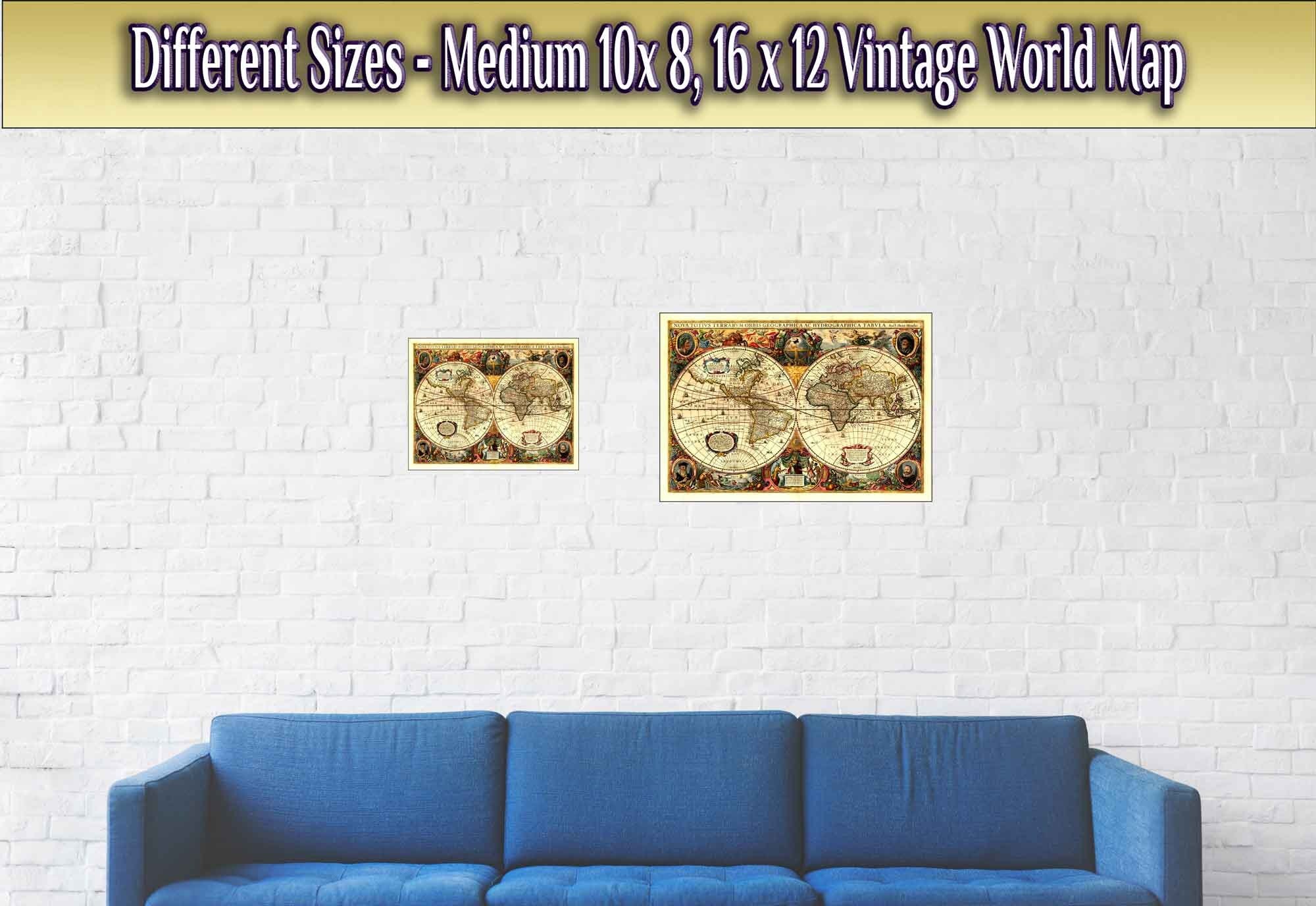 Vintage World Map Poster, Henricus Hondius, World Map Print 1663, Old Map Art, Terrarum Orbis Geographica - WallArtPrints4U