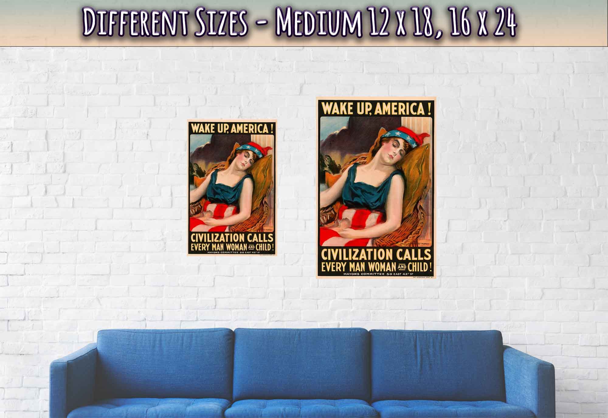 Wake Up America Poster Print, Vintage Ww1 Poster Designed By James Montgommery Flagg - WallArtPrints4U