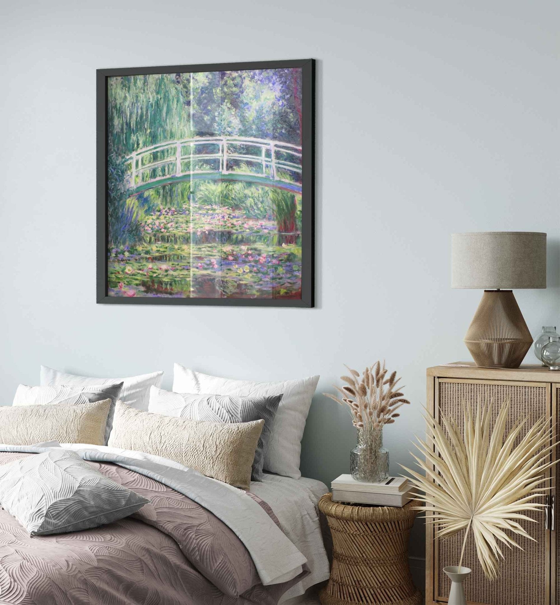 Water Lily Pond Framed Print, Japanese Bridge Over A Pond Of Water Lilies - Water Lily Pond Print - Claude Monet - WallArtPrints4U
