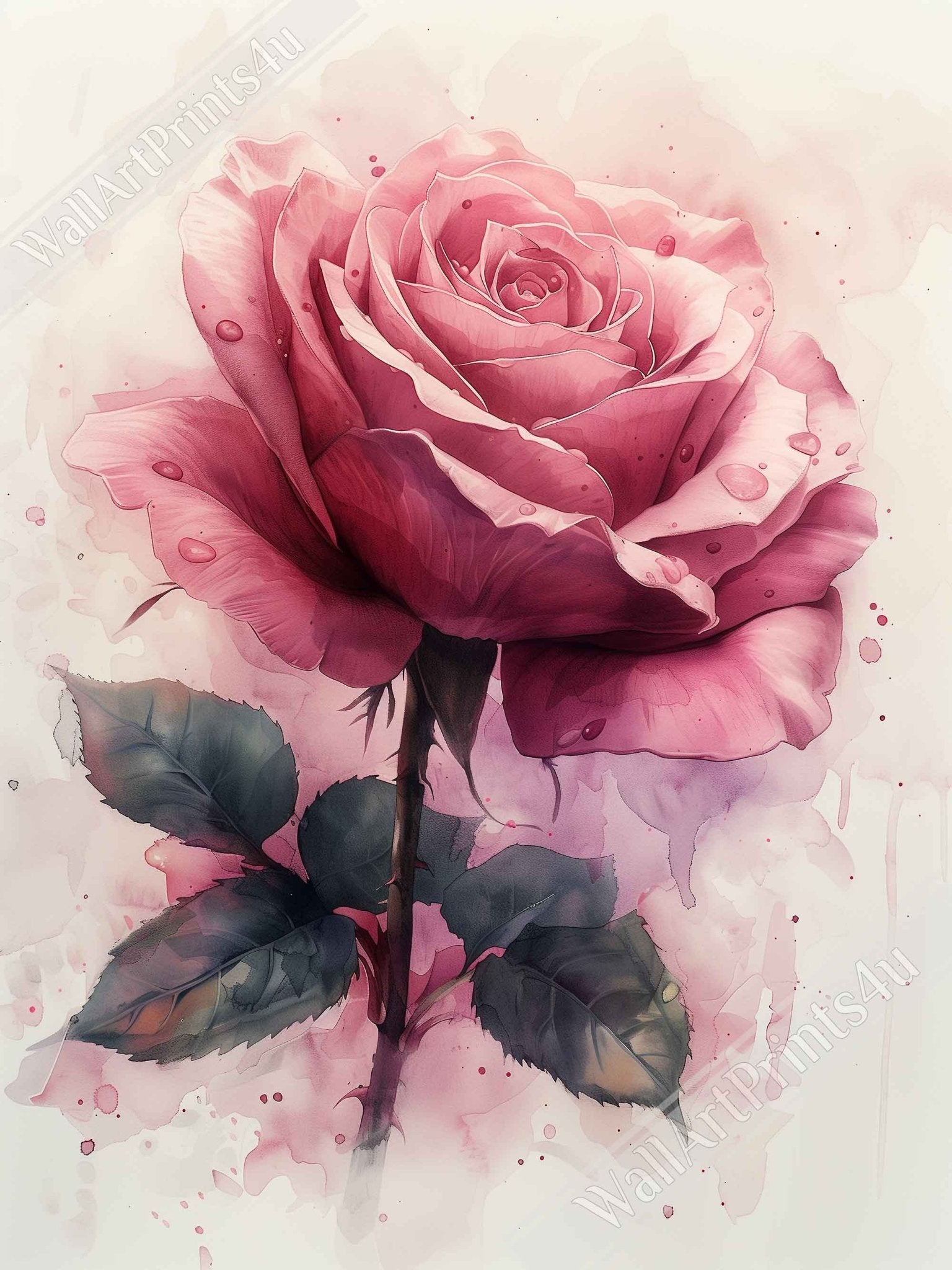 Watercolour Rose Framed Poster Print, Available In Different Coloured Frames - WallArtPrints4U