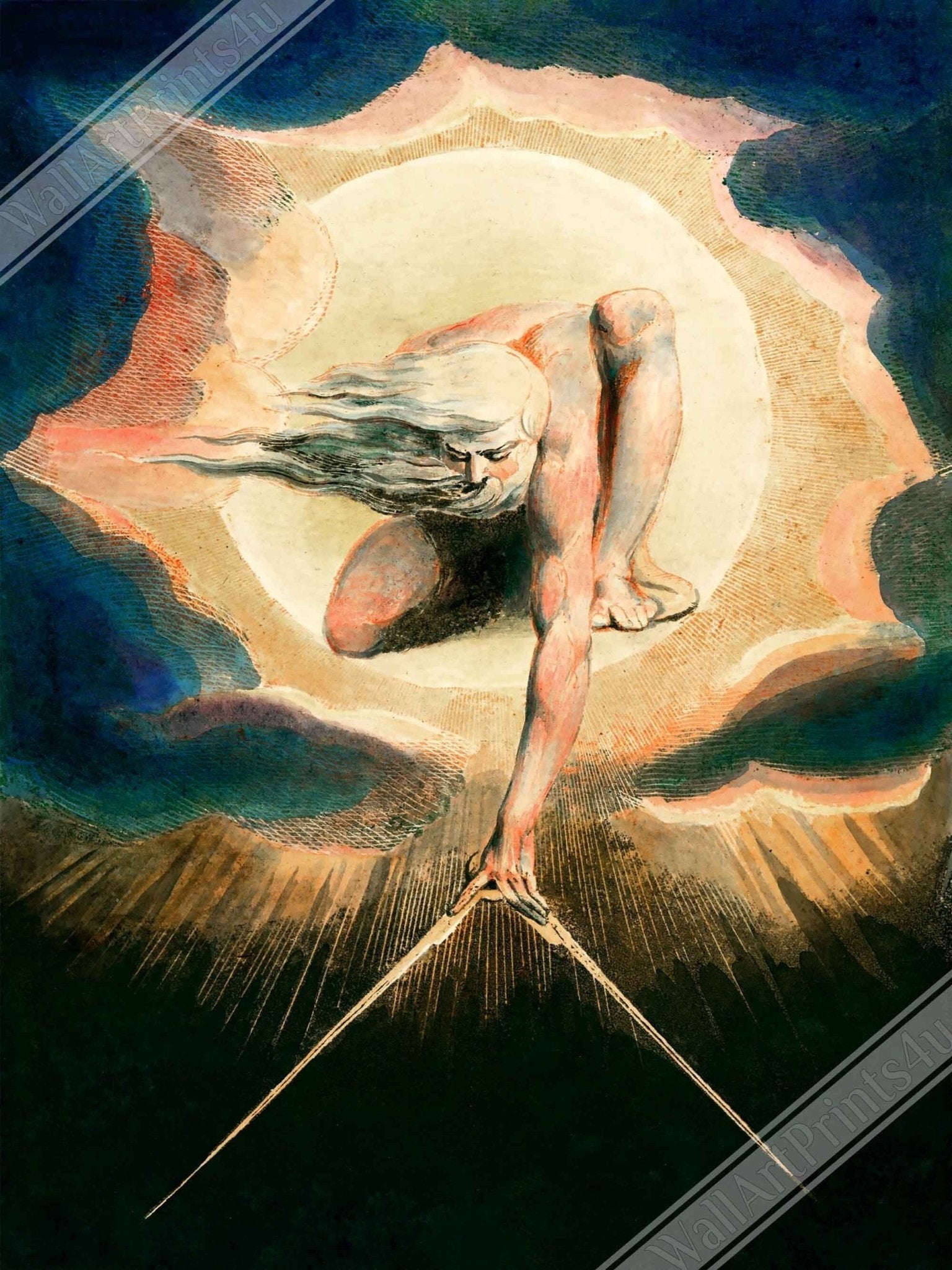 William Blake Framed Print, Ancient Of Days - William Blake Print - Urizen With Compass Imposes Rational Order - WallArtPrints4U