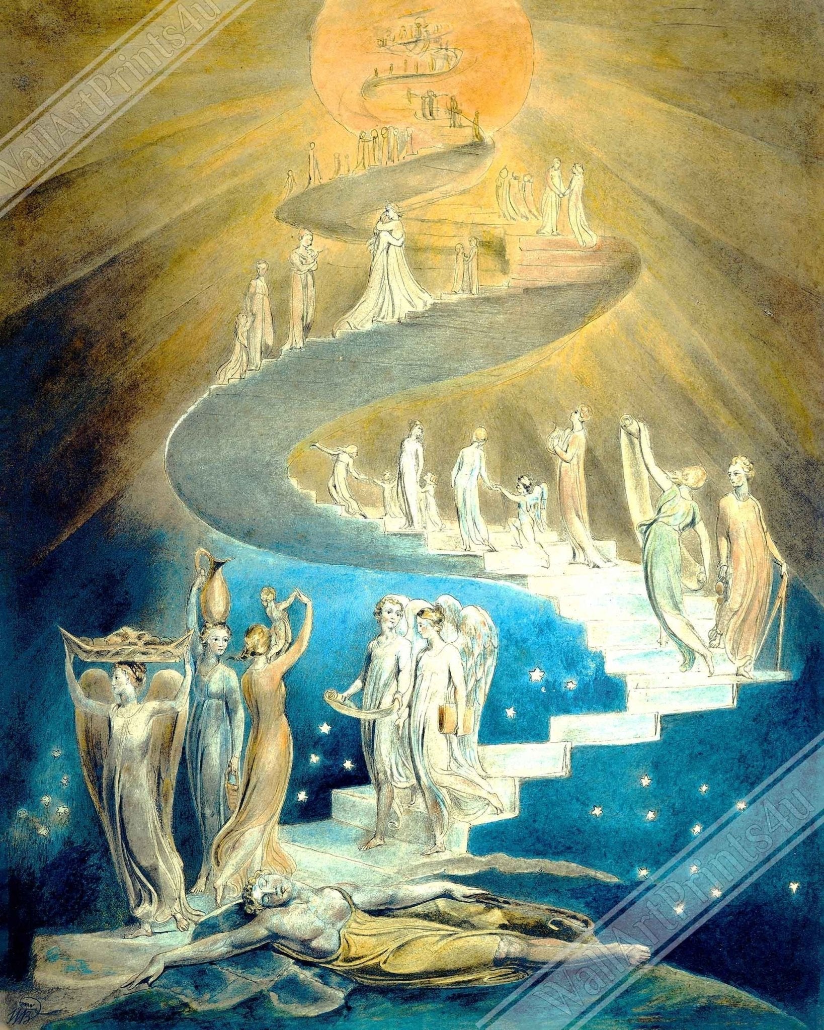 William Blake Framed Print, Jacobs Ladder Framed - WallArtPrints4U
