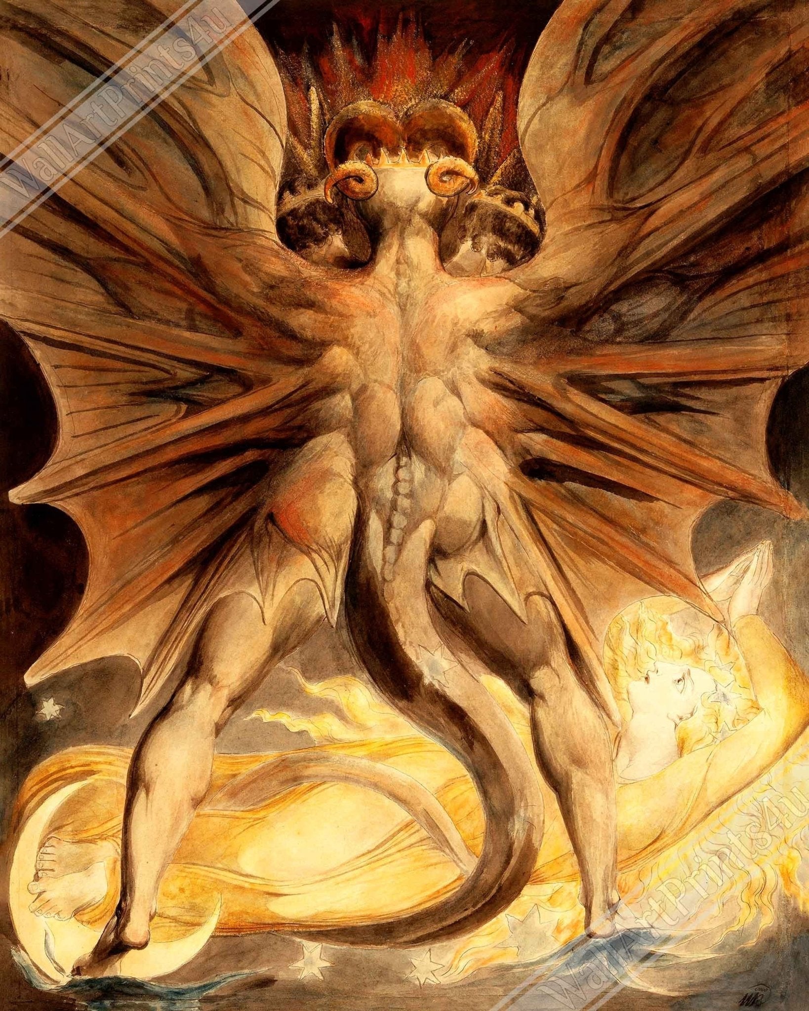 William Blake Framed, The Great Red Dragon And The Woman Clothed In The Sun 1st Painting - WallArtPrints4U