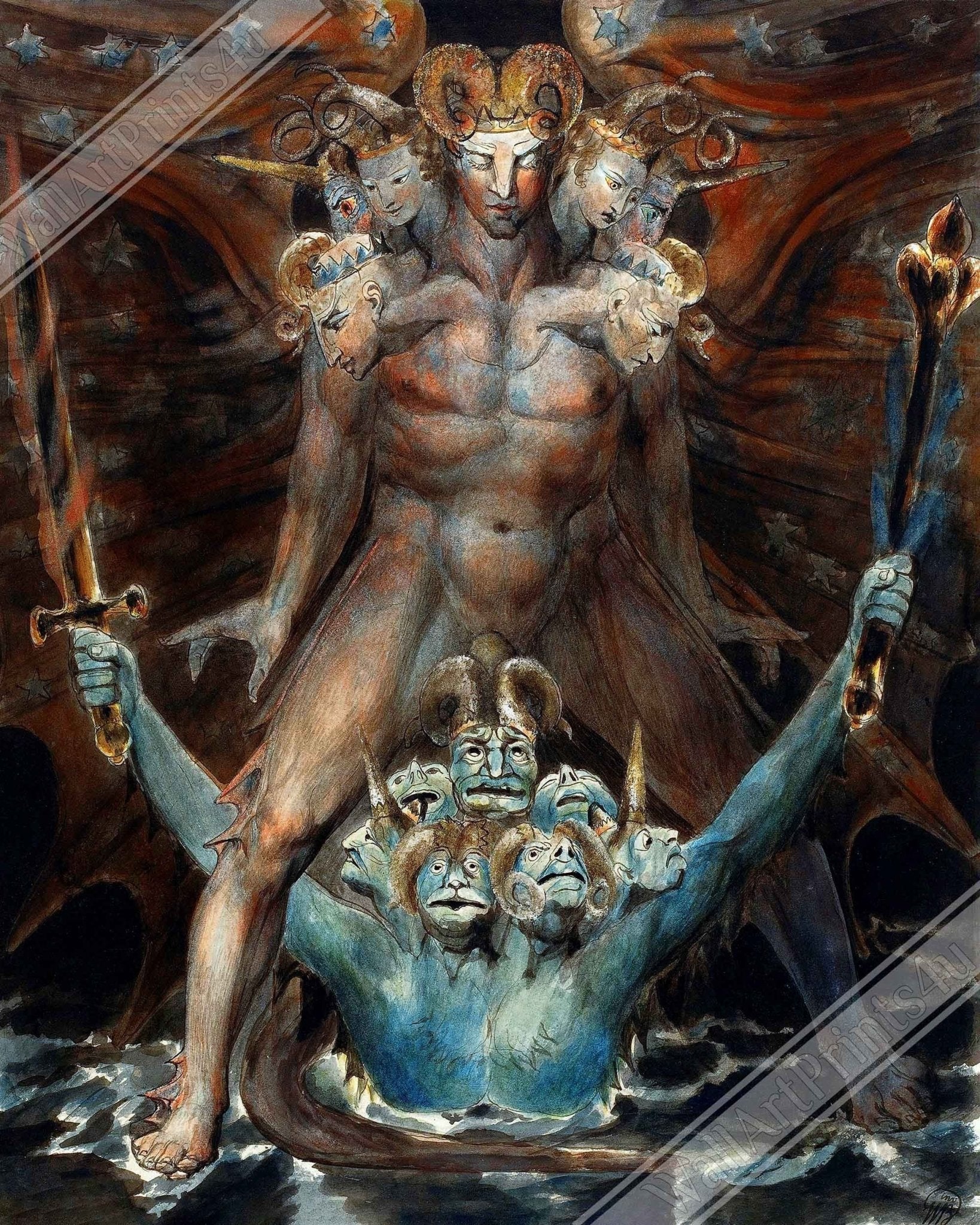 William Blake Poster, The Great Red Dragon And The Beast From The Sea Print - WallArtPrints4U