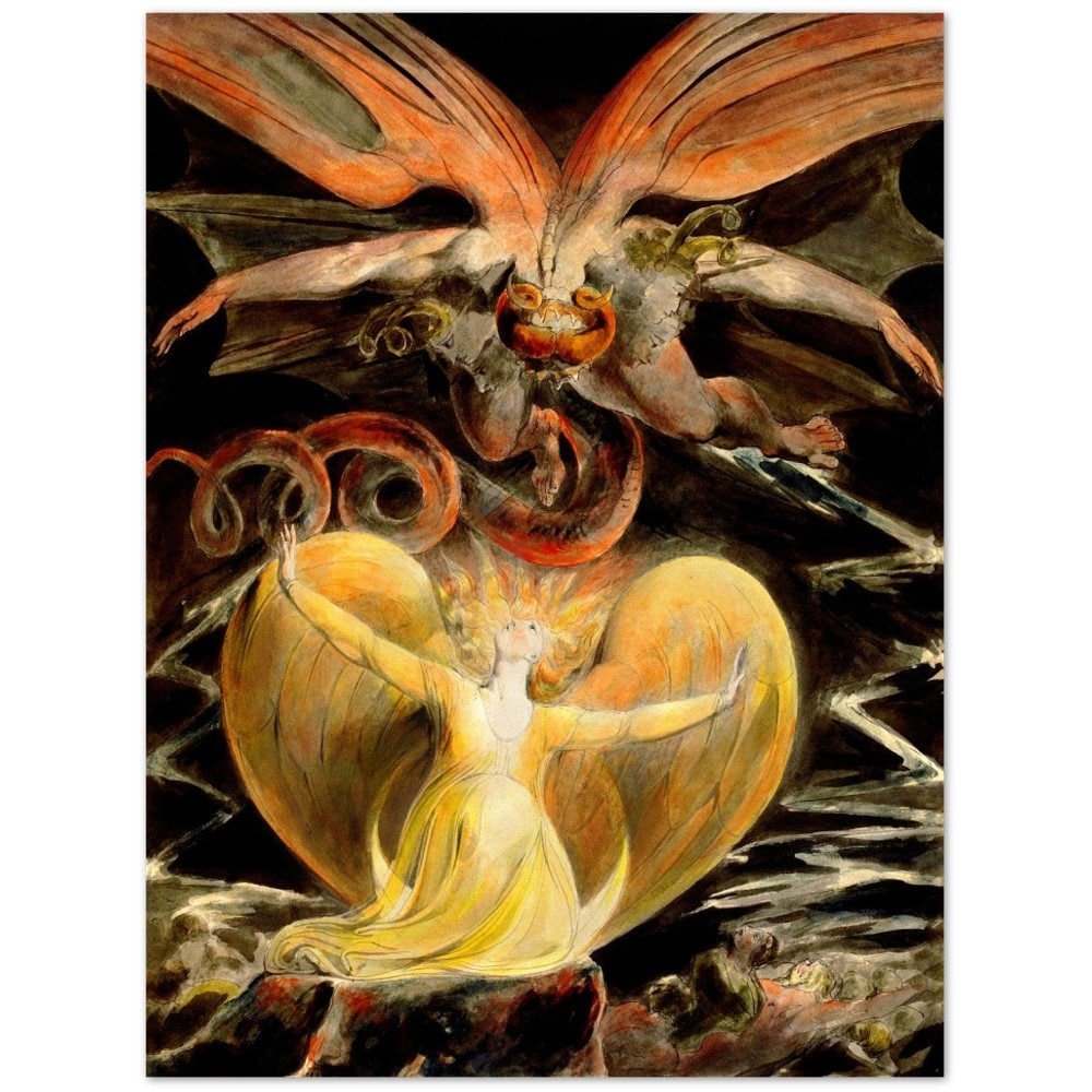 William Blake Poster, The Great Red Dragon And The Woman Clothed In The Sun 2nd Painting - WallArtPrints4U