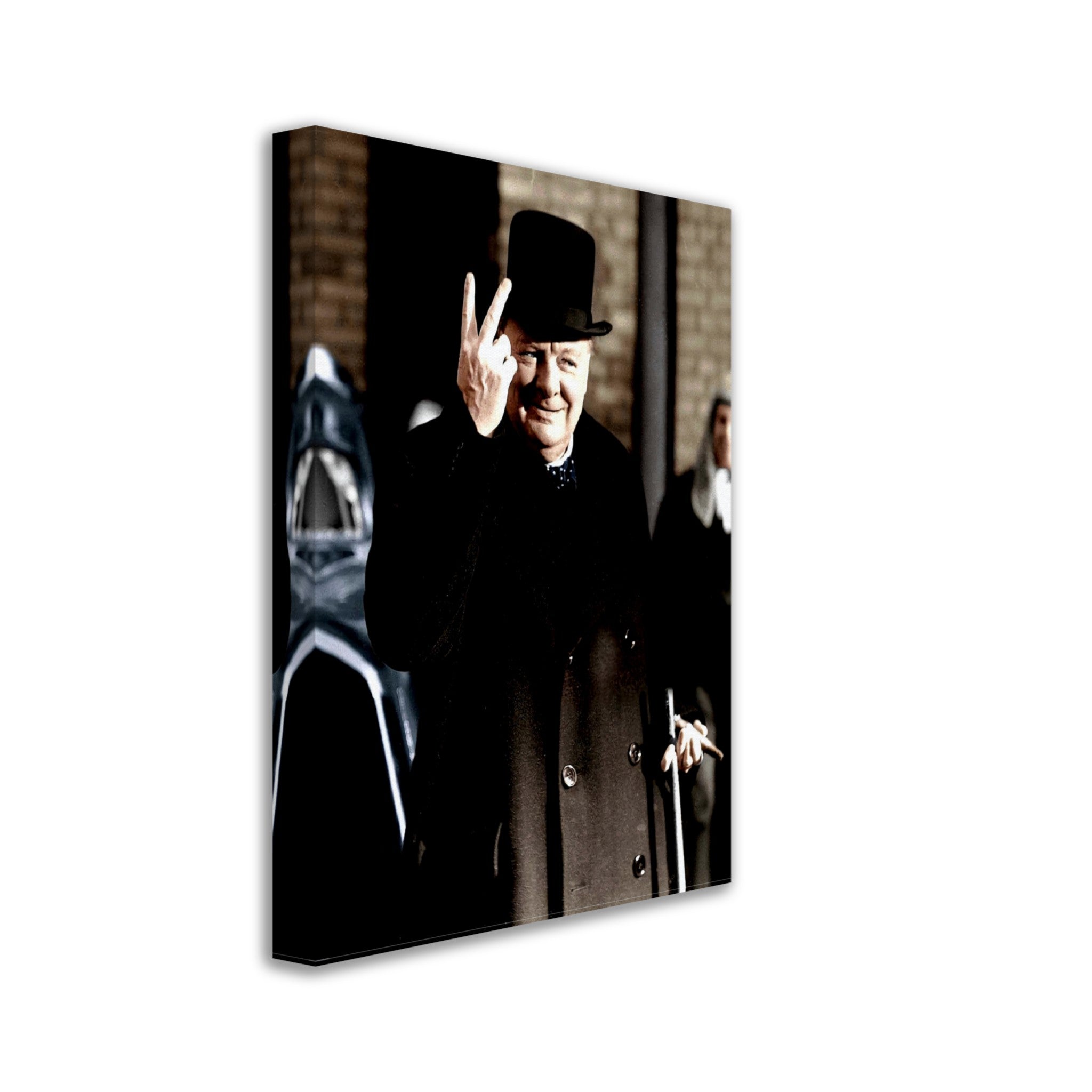 Winston Churchill V Sign Victory Canvas, Ve Day V Sign, Vintage Color Photo - Winston Churchill Canvas Print - WallArtPrints4U