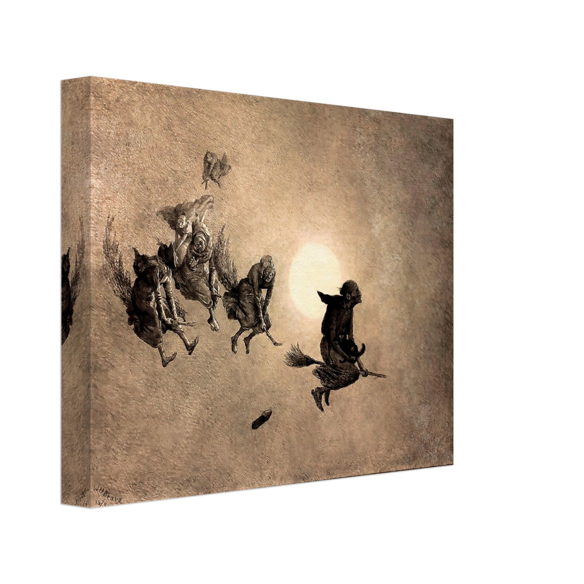 Witches Canvas Print - Witches On Broomsticks Canvas - Witches With Cat - William Holbrook Beard 18th Century - WallArtPrints4U