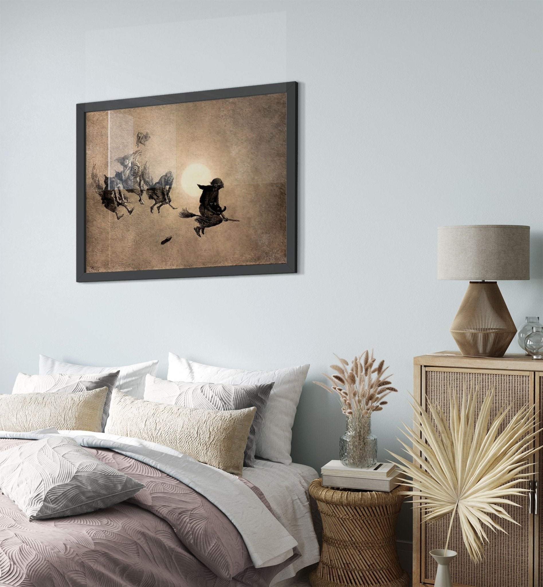 Witches Framed Print - Witches On Broomsticks Framed - Witches With Cat - William Holbrook Beard 18th Century - WallArtPrints4U